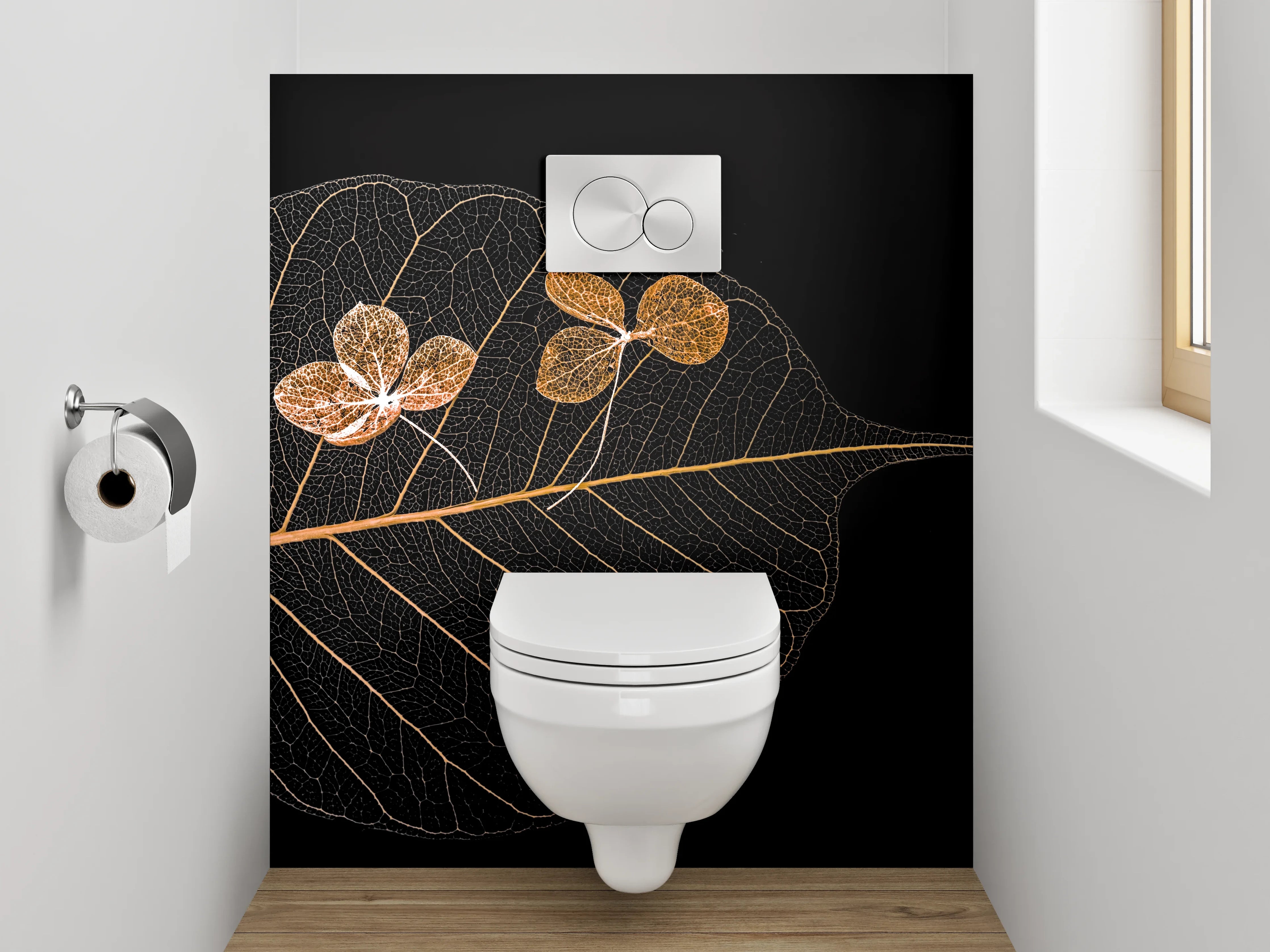 WC-Rückwand - Filigranes Blatt-Skelett mit Blüten