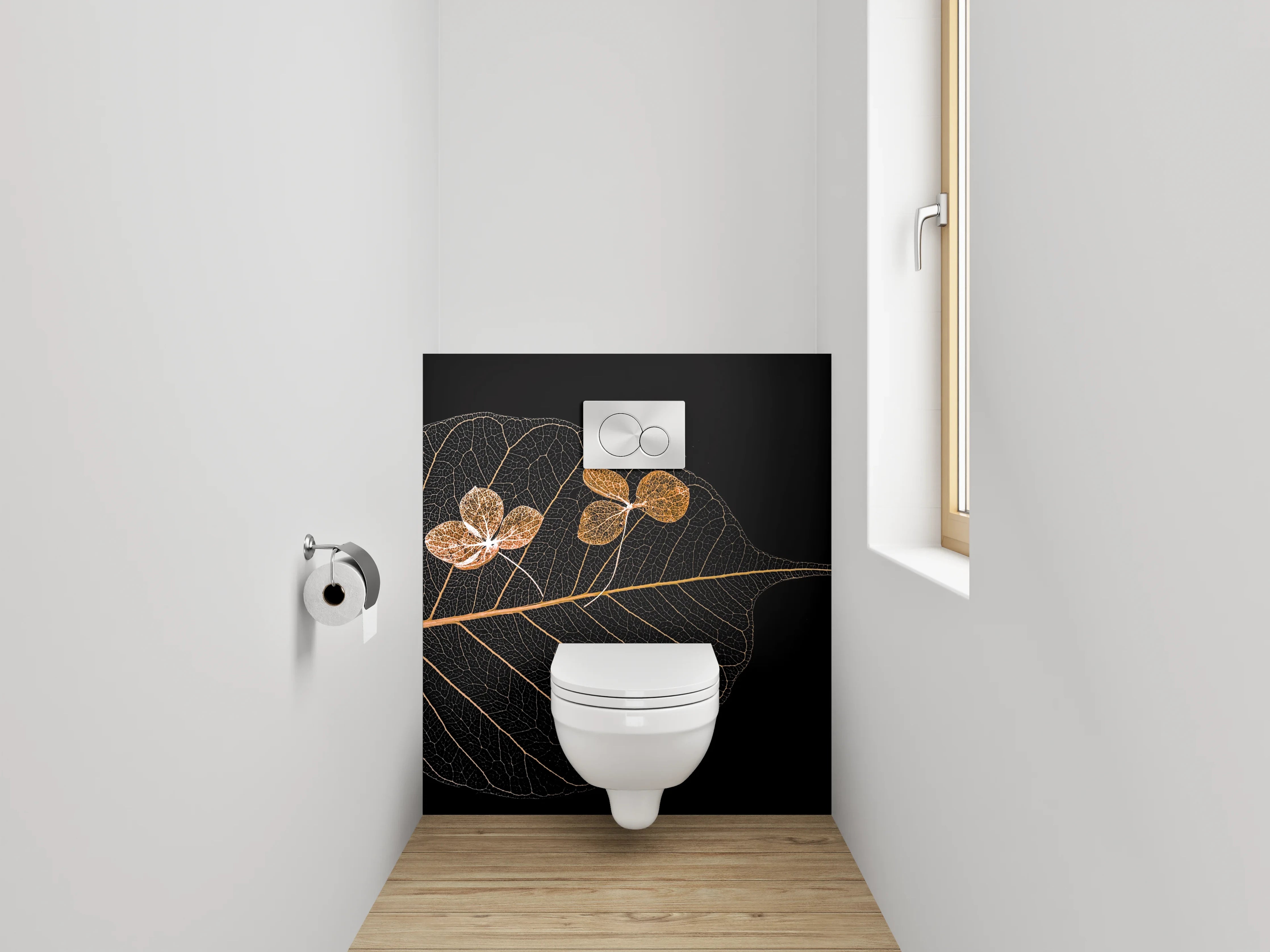 WC-Rückwand - Filigranes Blatt-Skelett mit Blüten