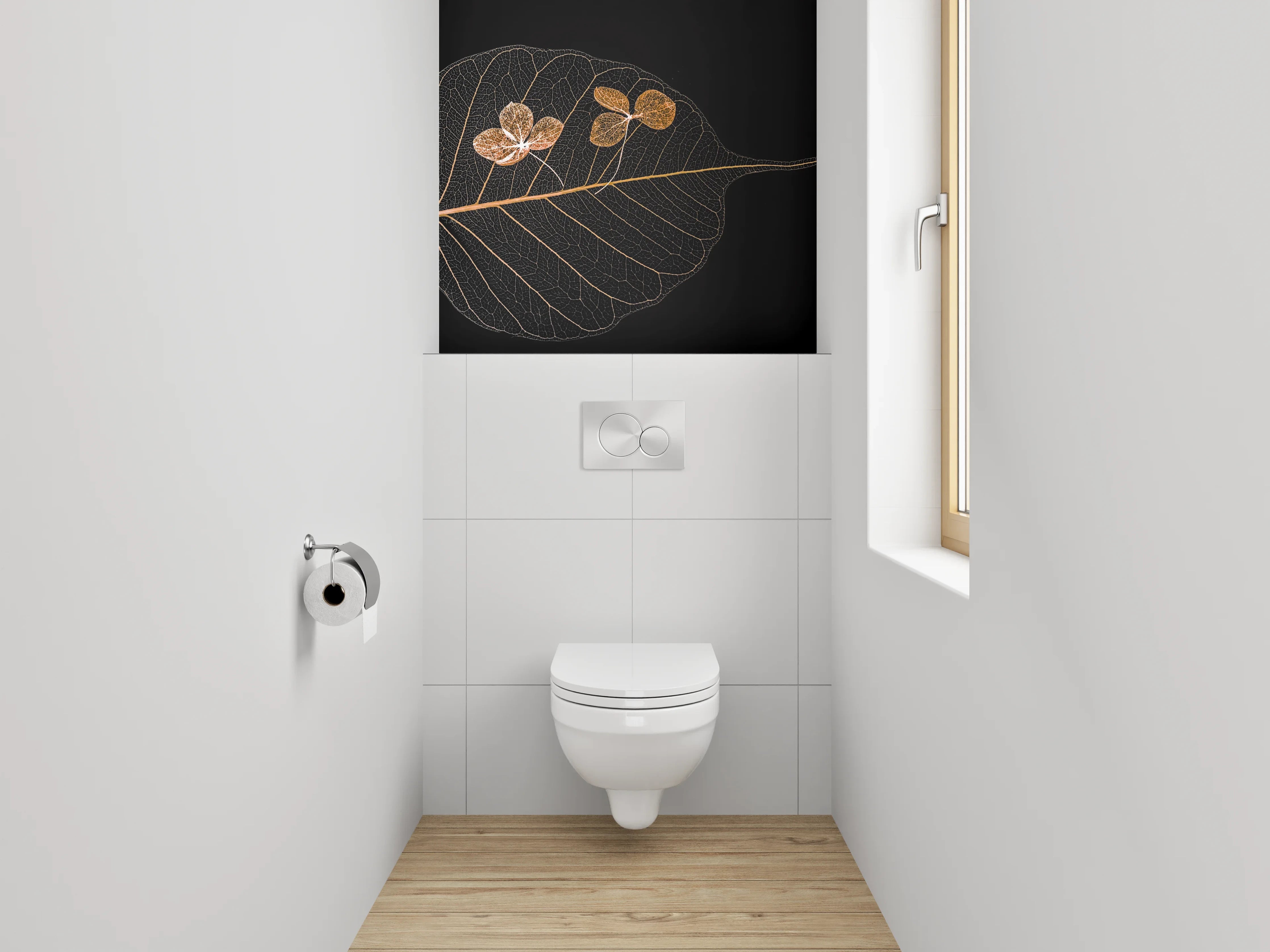 WC-Rückwand - Filigranes Blatt-Skelett mit Blüten