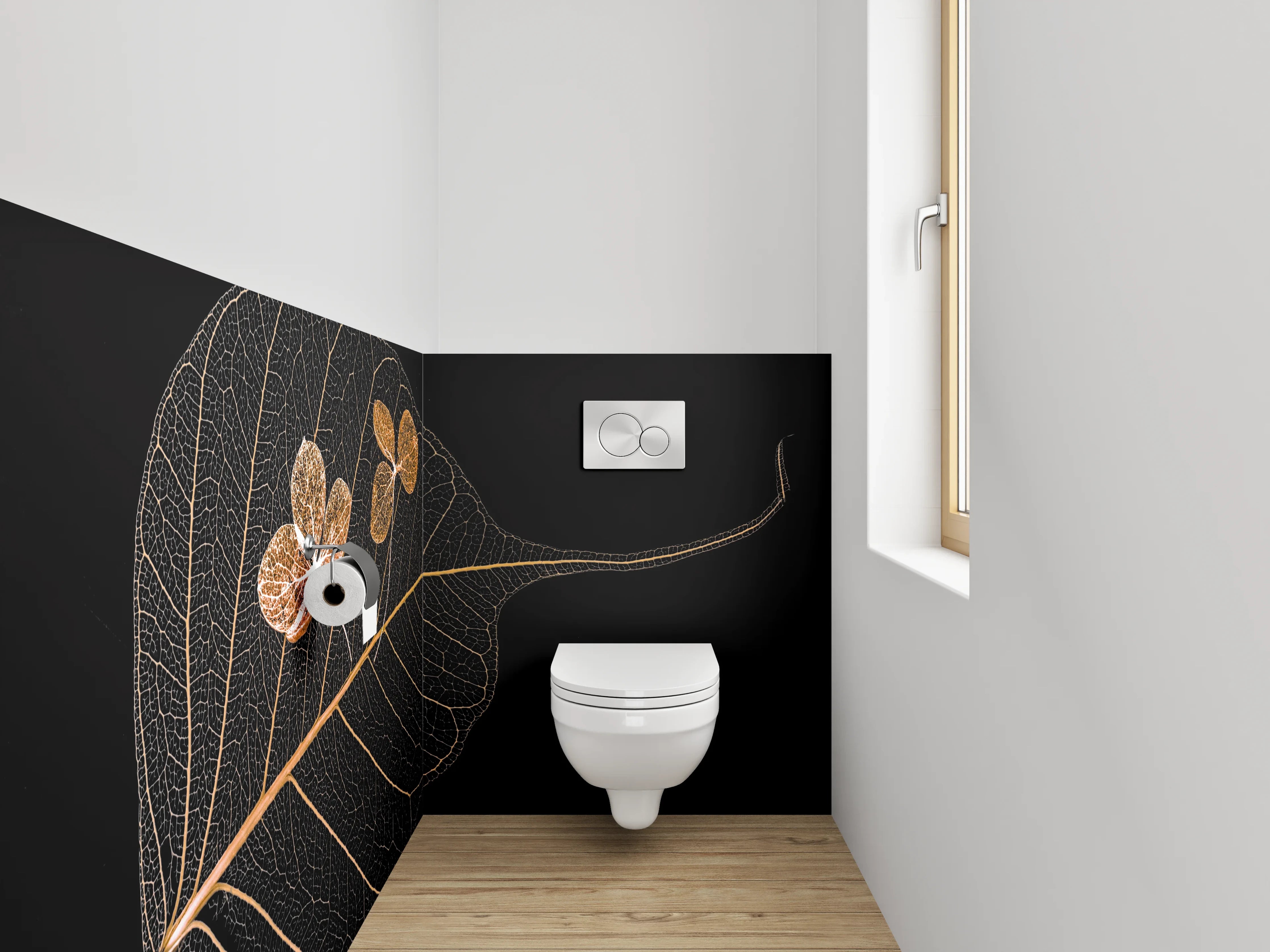 WC-Rückwand - Filigranes Blatt-Skelett mit Blüten