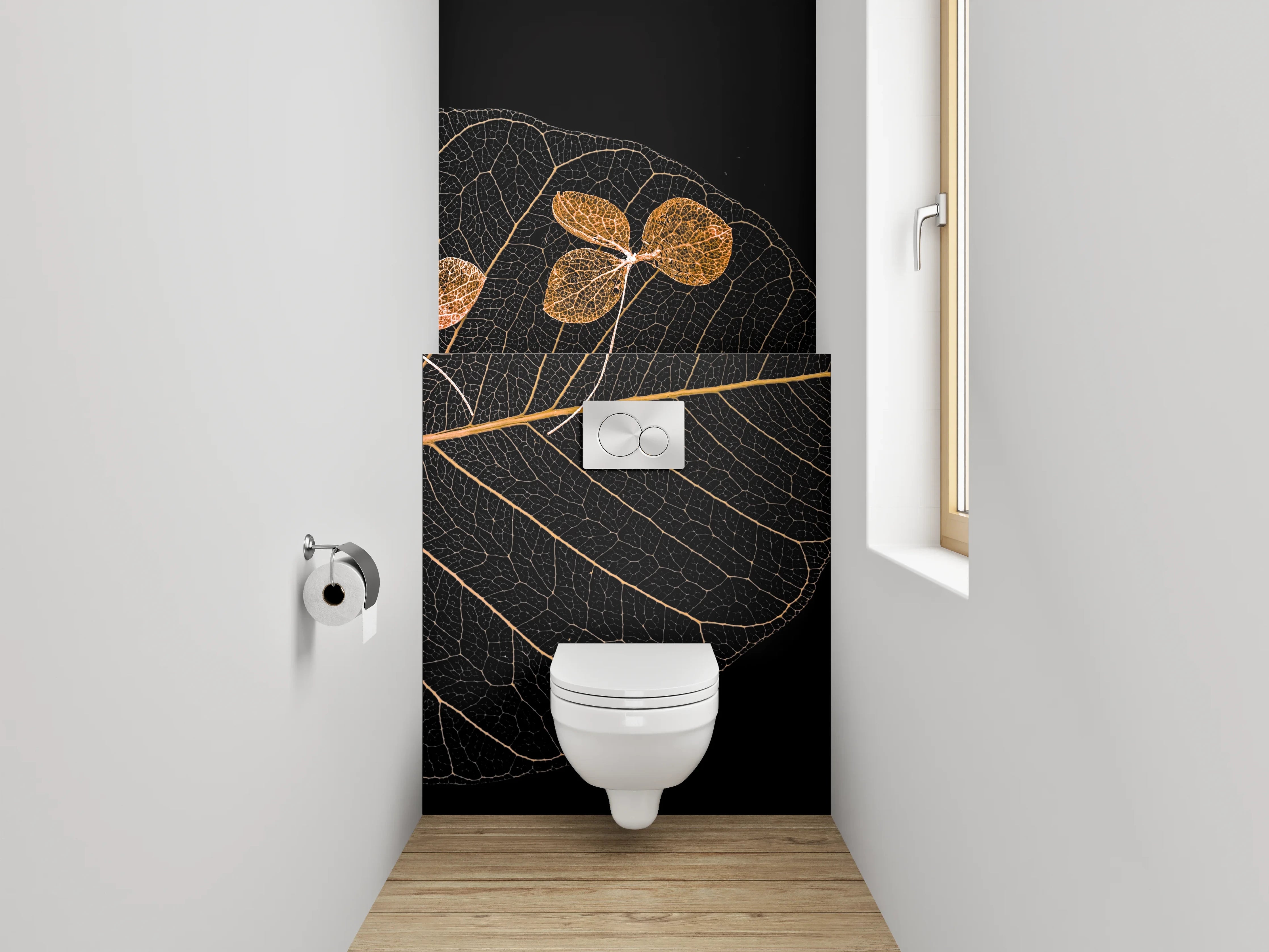 WC-Rückwand - Filigranes Blatt-Skelett mit Blüten