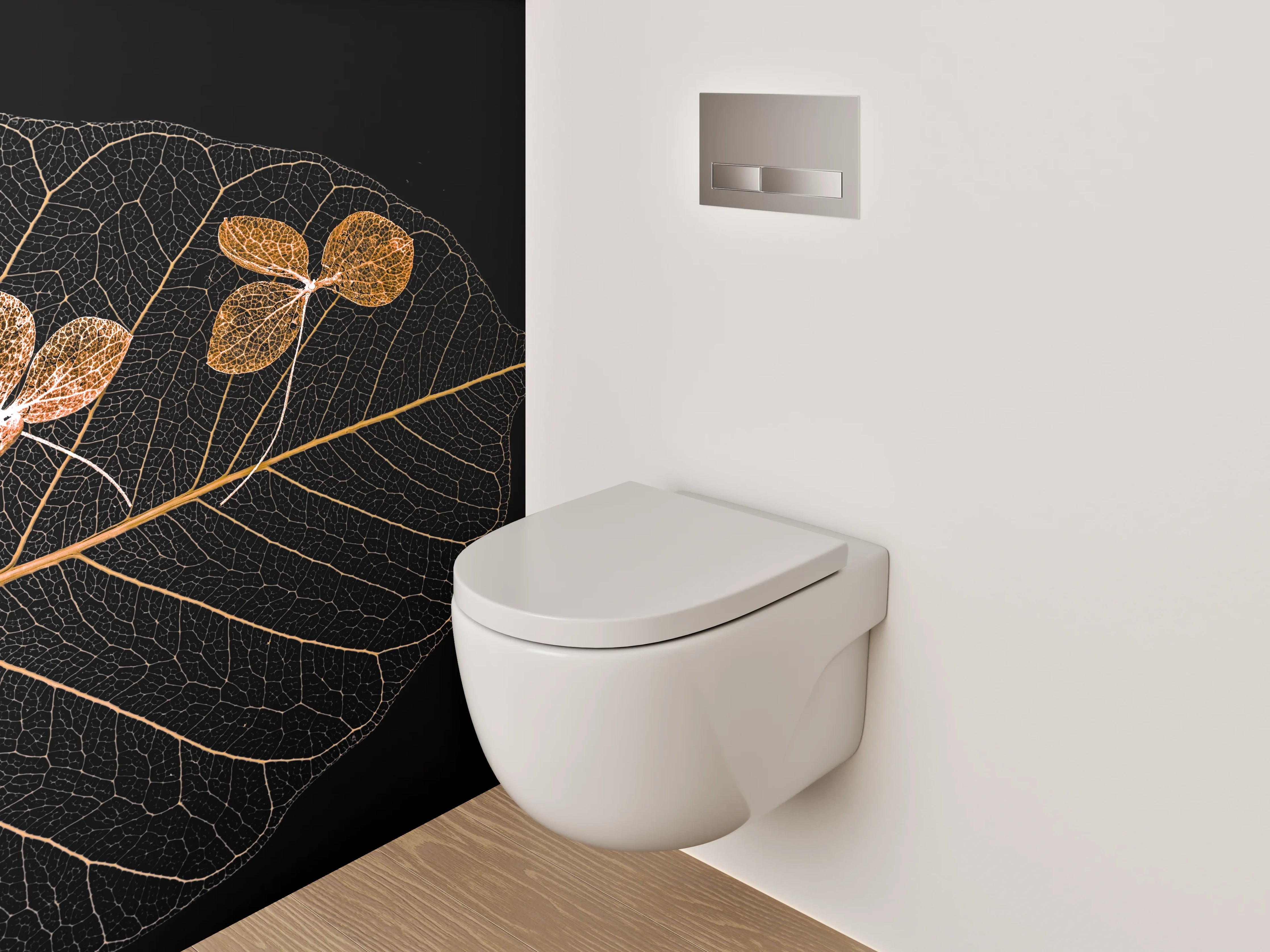 WC-Rückwand - Filigranes Blatt-Skelett mit Blüten