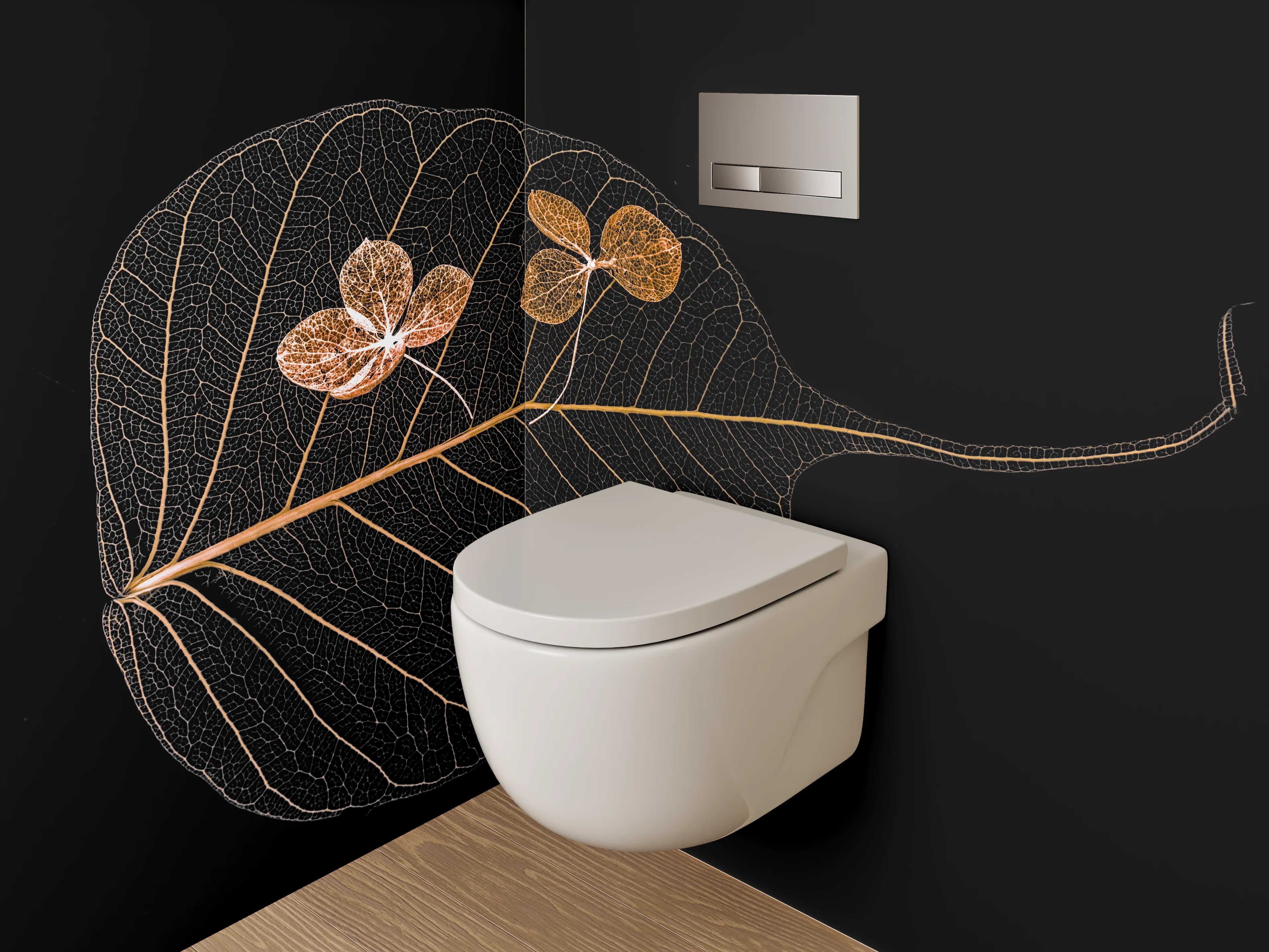 WC-Rückwand - Filigranes Blatt-Skelett mit Blüten