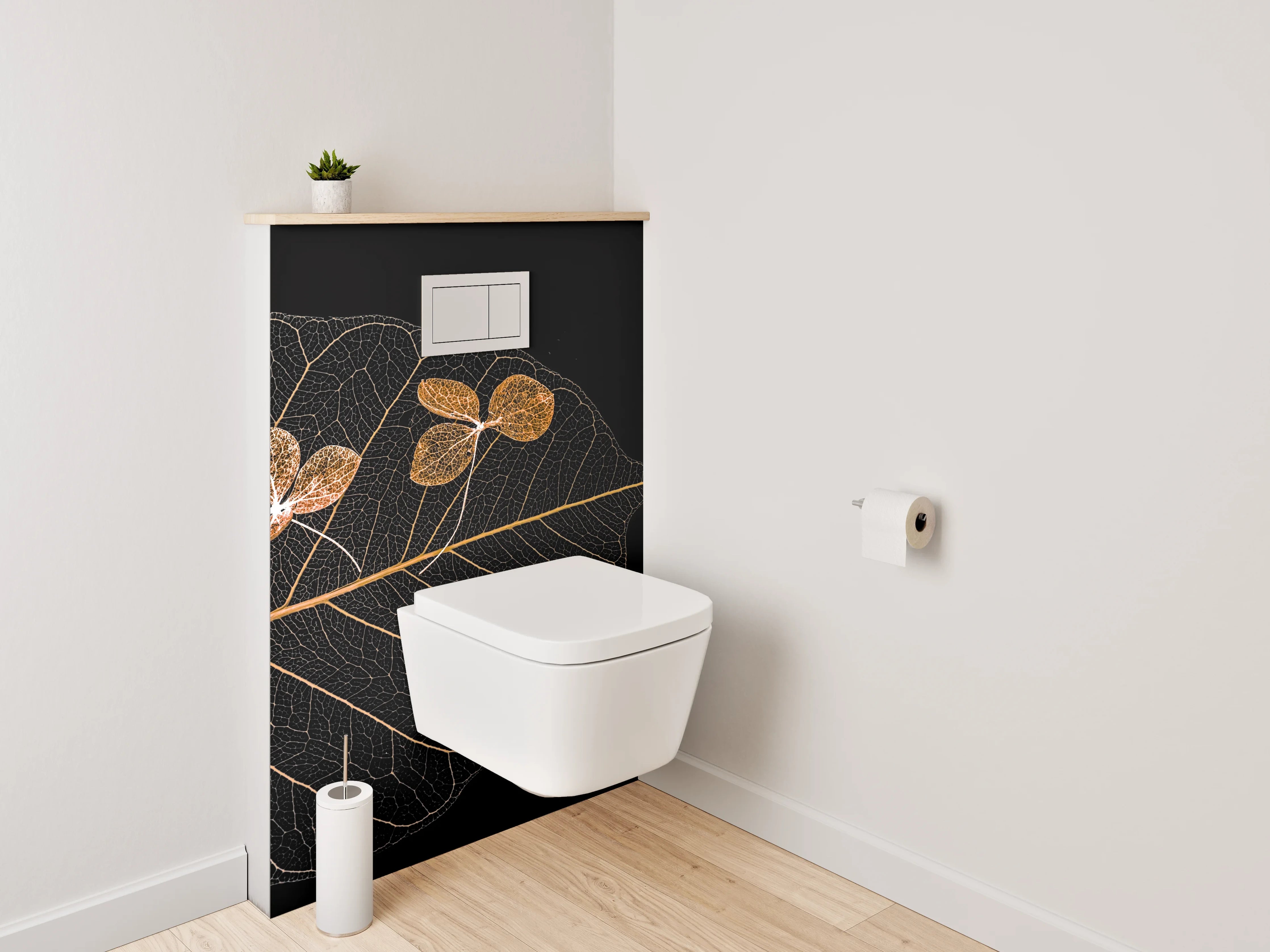 WC-Rückwand - Filigranes Blatt-Skelett mit Blüten