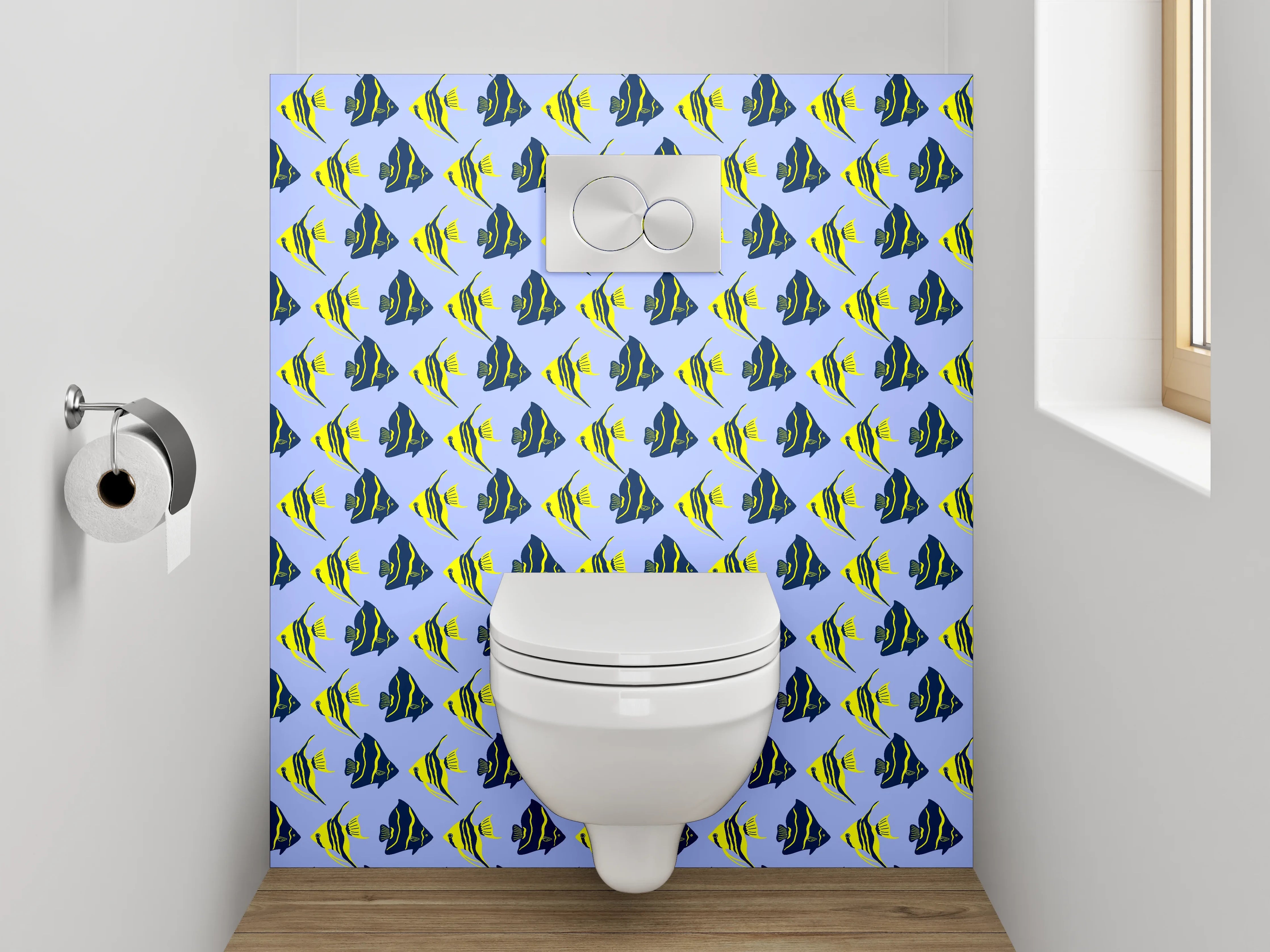 WC-Rückwand - Fische Muster Blau Gelb Aquatisch