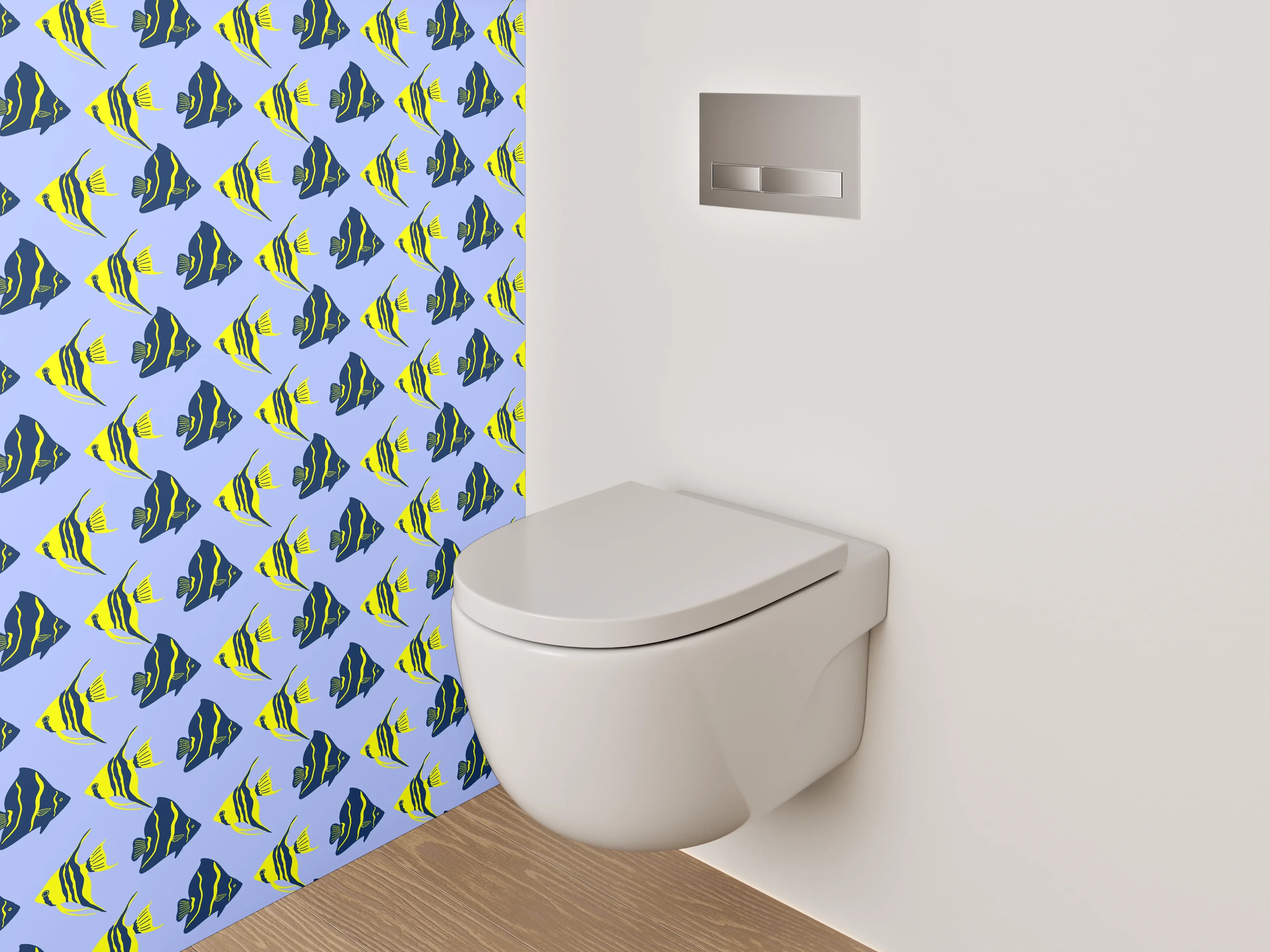 WC-Rückwand - Fische Muster Blau Gelb Aquatisch