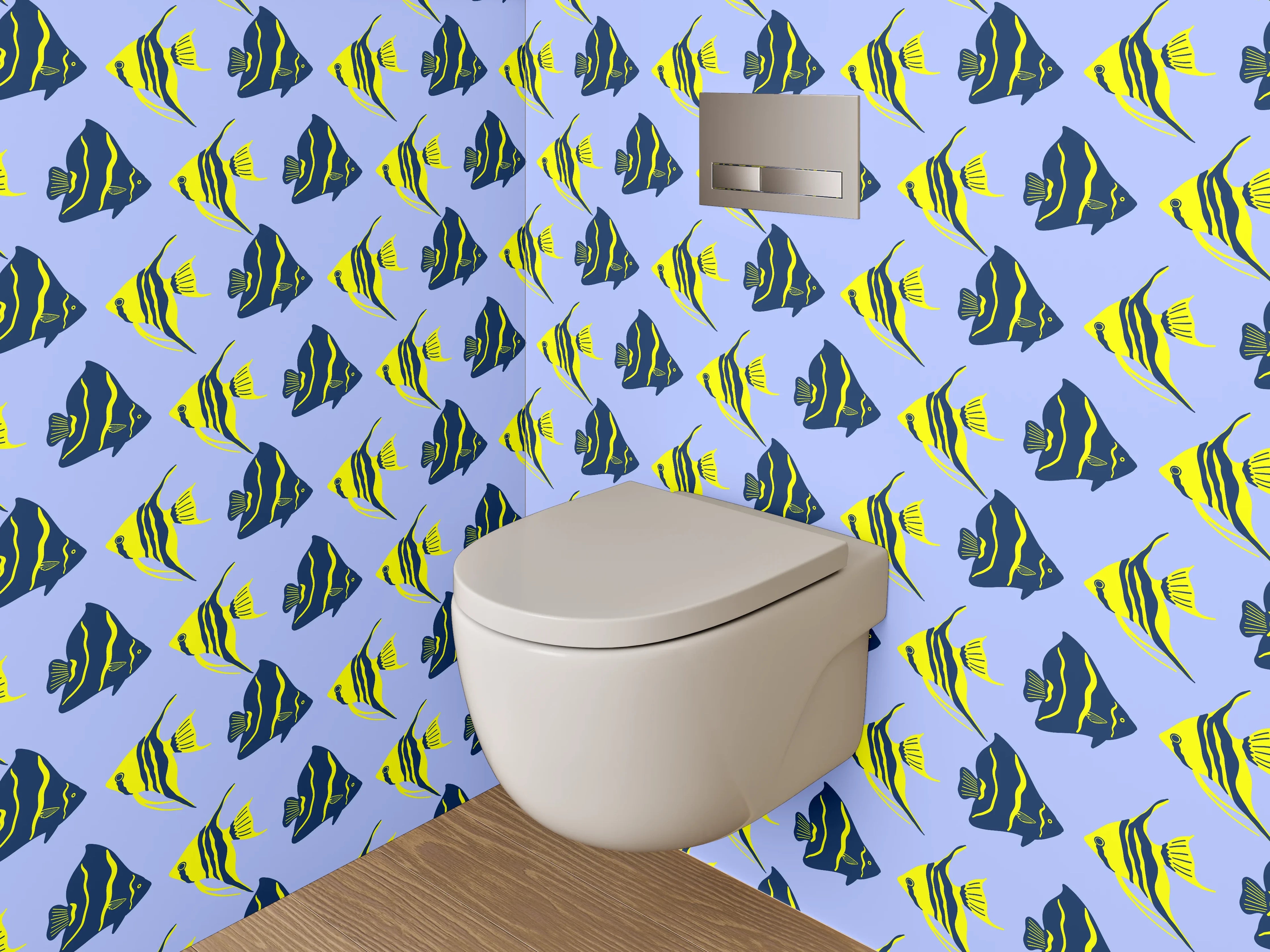 WC-Rückwand - Fische Muster Blau Gelb Aquatisch