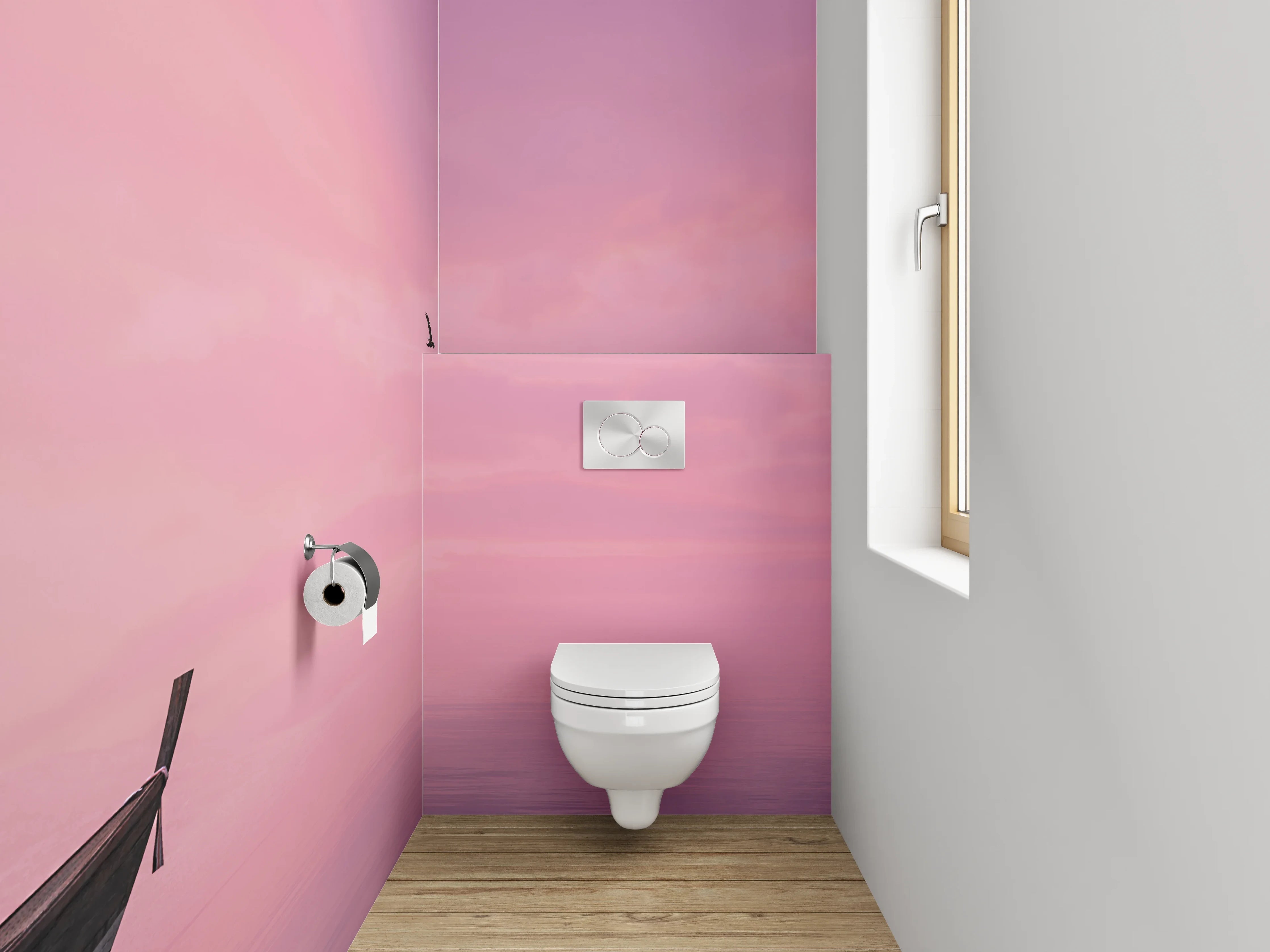 WC-Rückwand - Fischerboot im rosa Sonnenaufgang