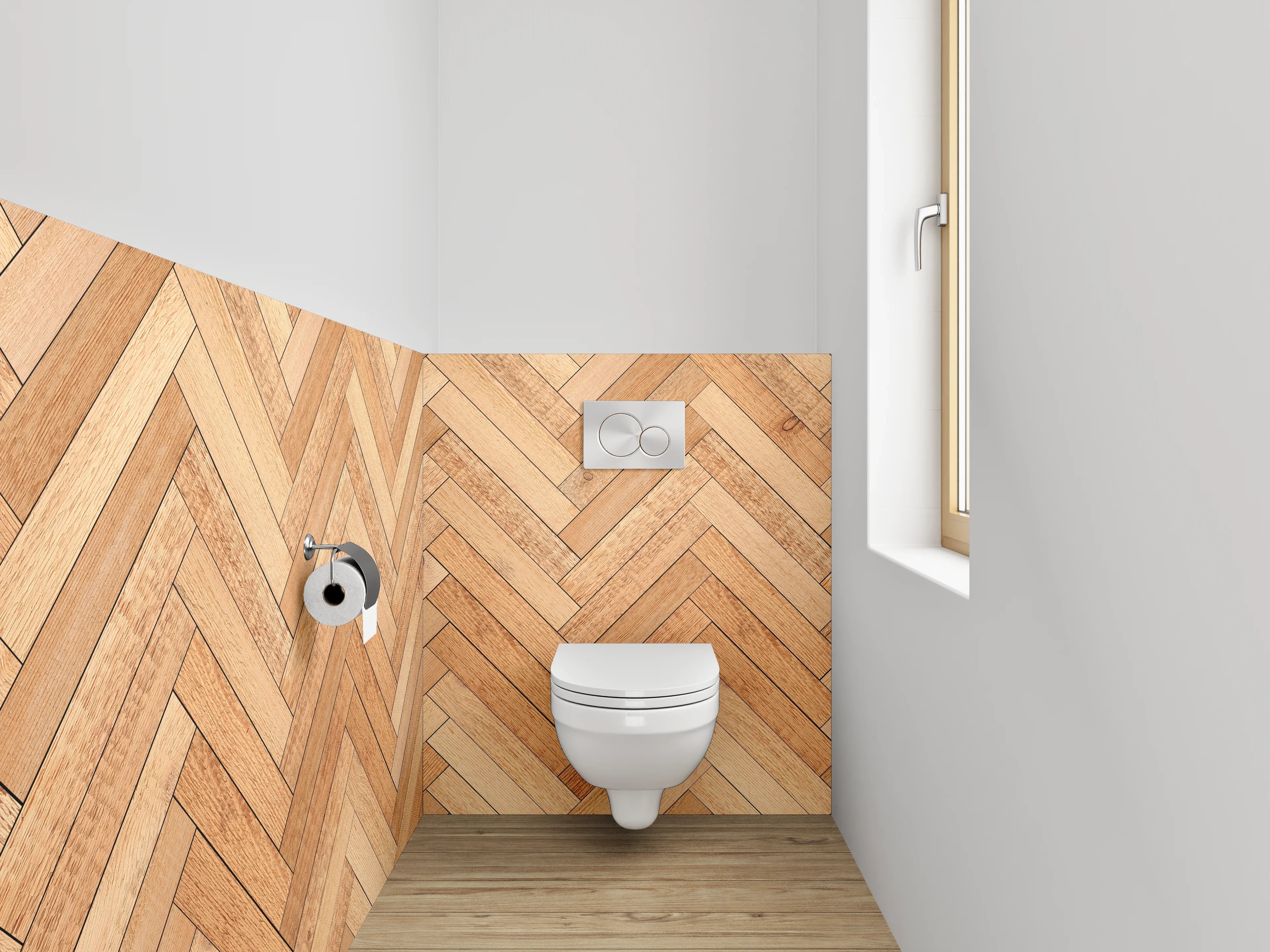 WC-Rückwand - Fischgrät Holz Muster Fliesenoptik