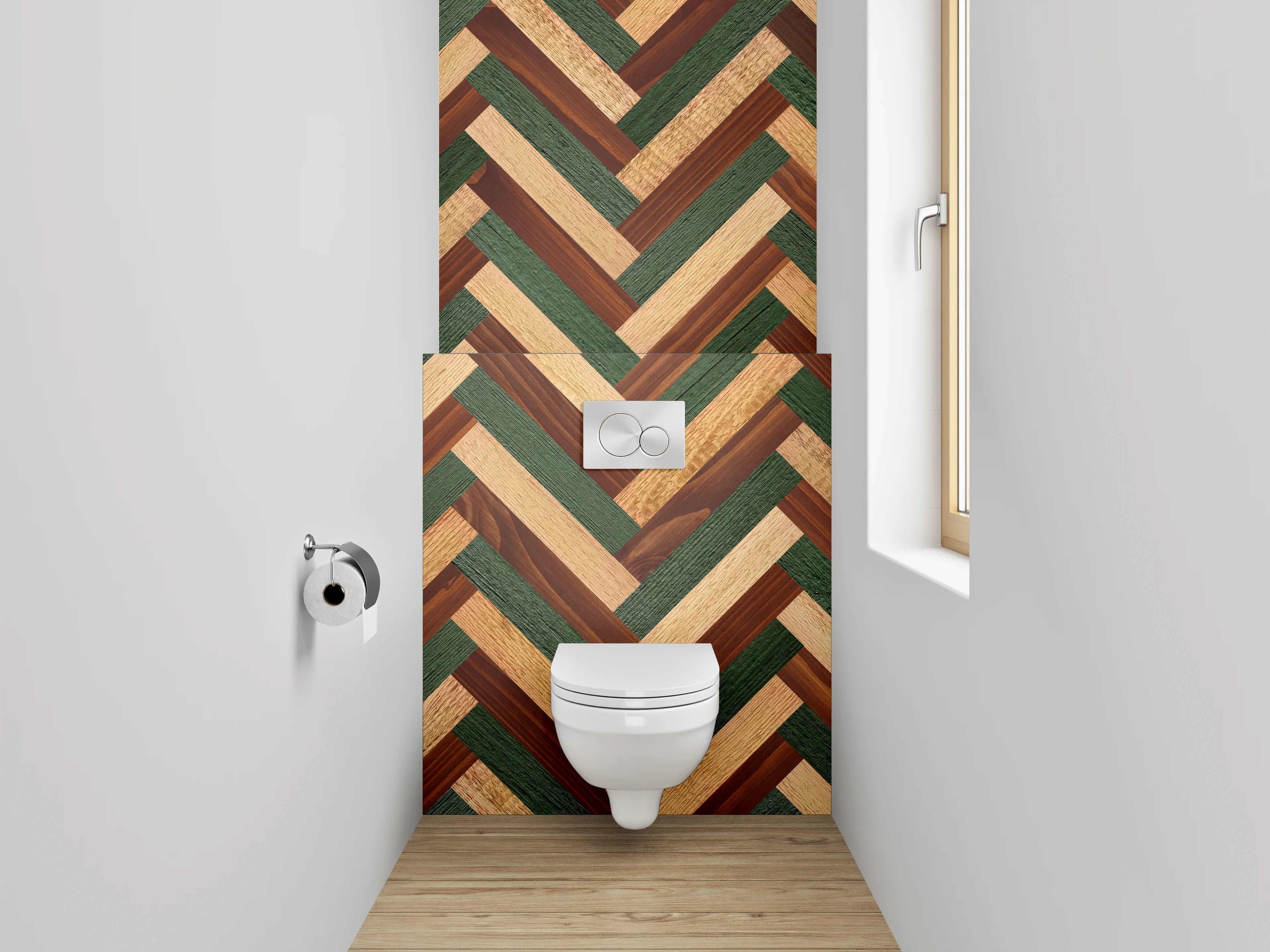WC-Rückwand - Fischgrät Holzmuster in Vintage-Optik