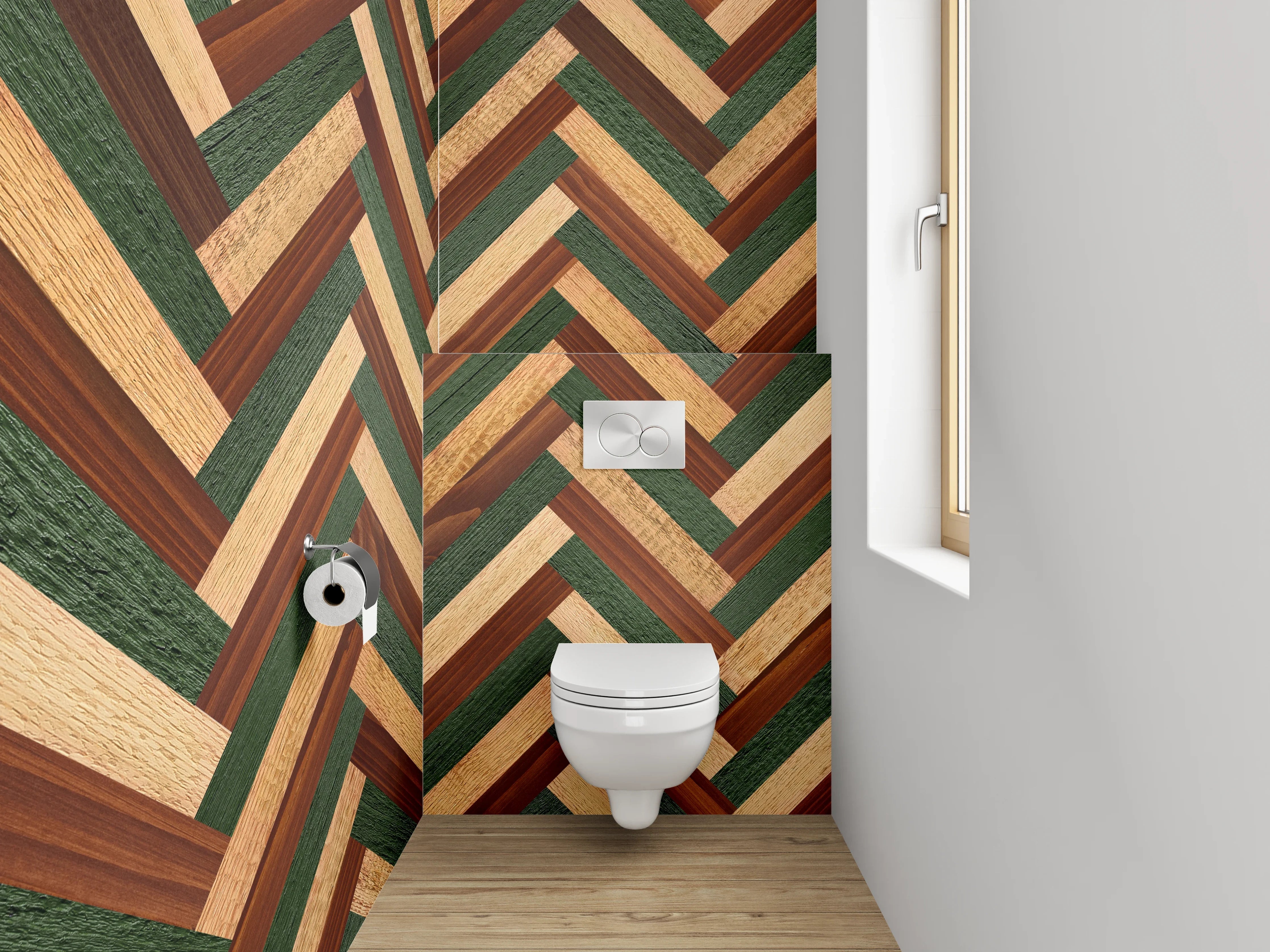 WC-Rückwand - Fischgrät Holzmuster in Vintage-Optik
