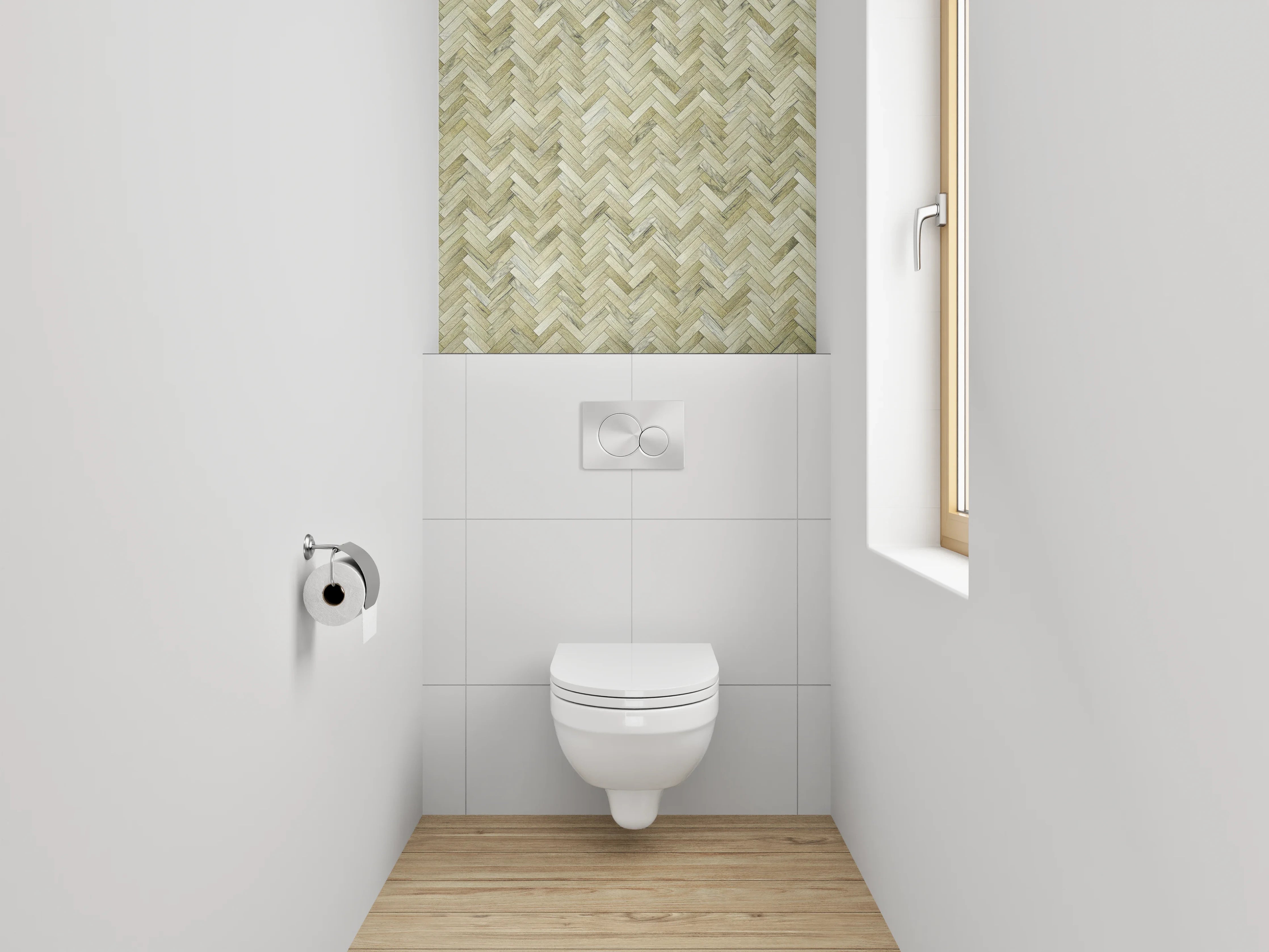 WC-Rückwand - Fischgrätenmuster Mosaik Steinoptik Beige