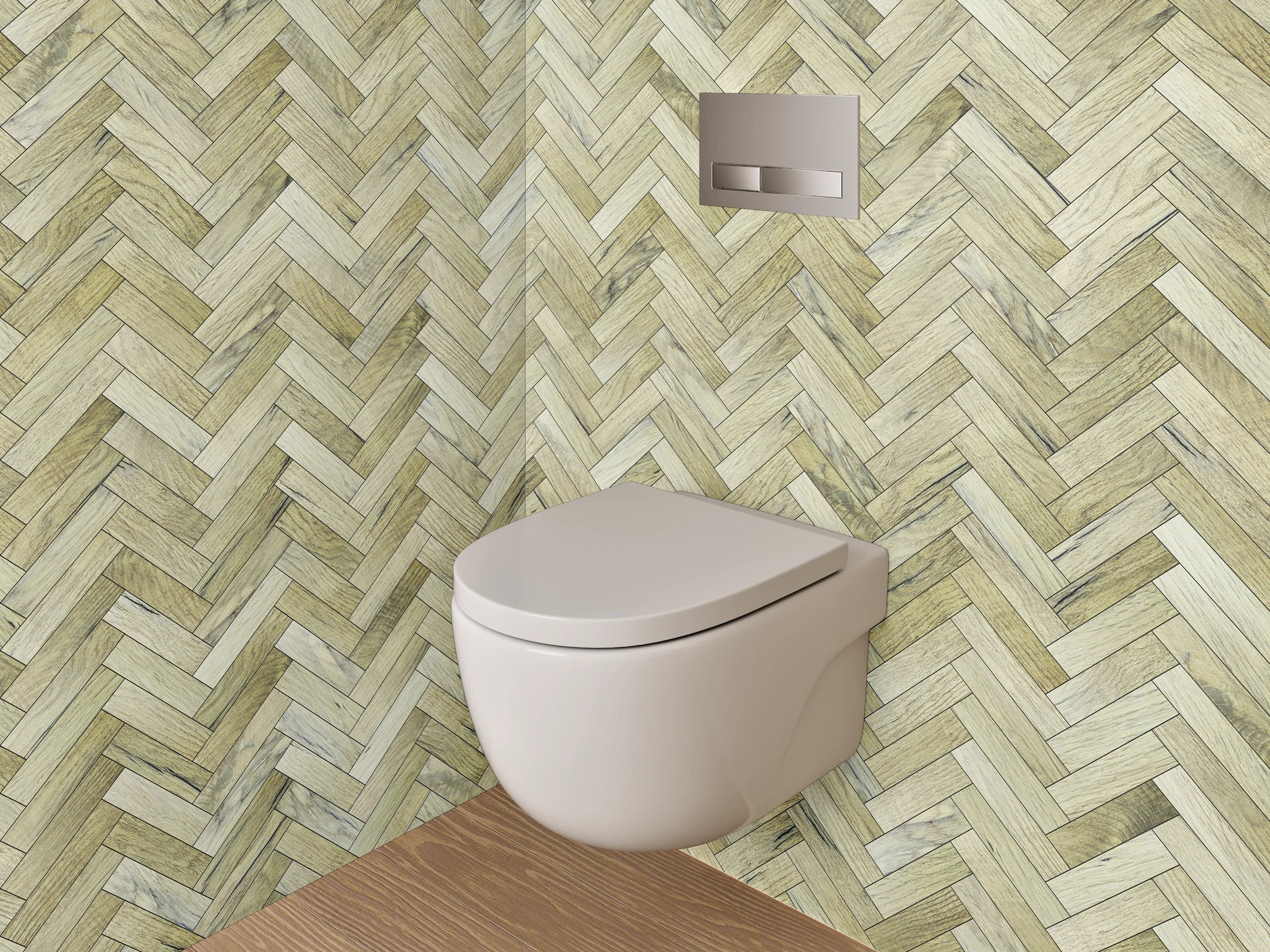 WC-Rückwand - Fischgrätenmuster Mosaik Steinoptik Beige