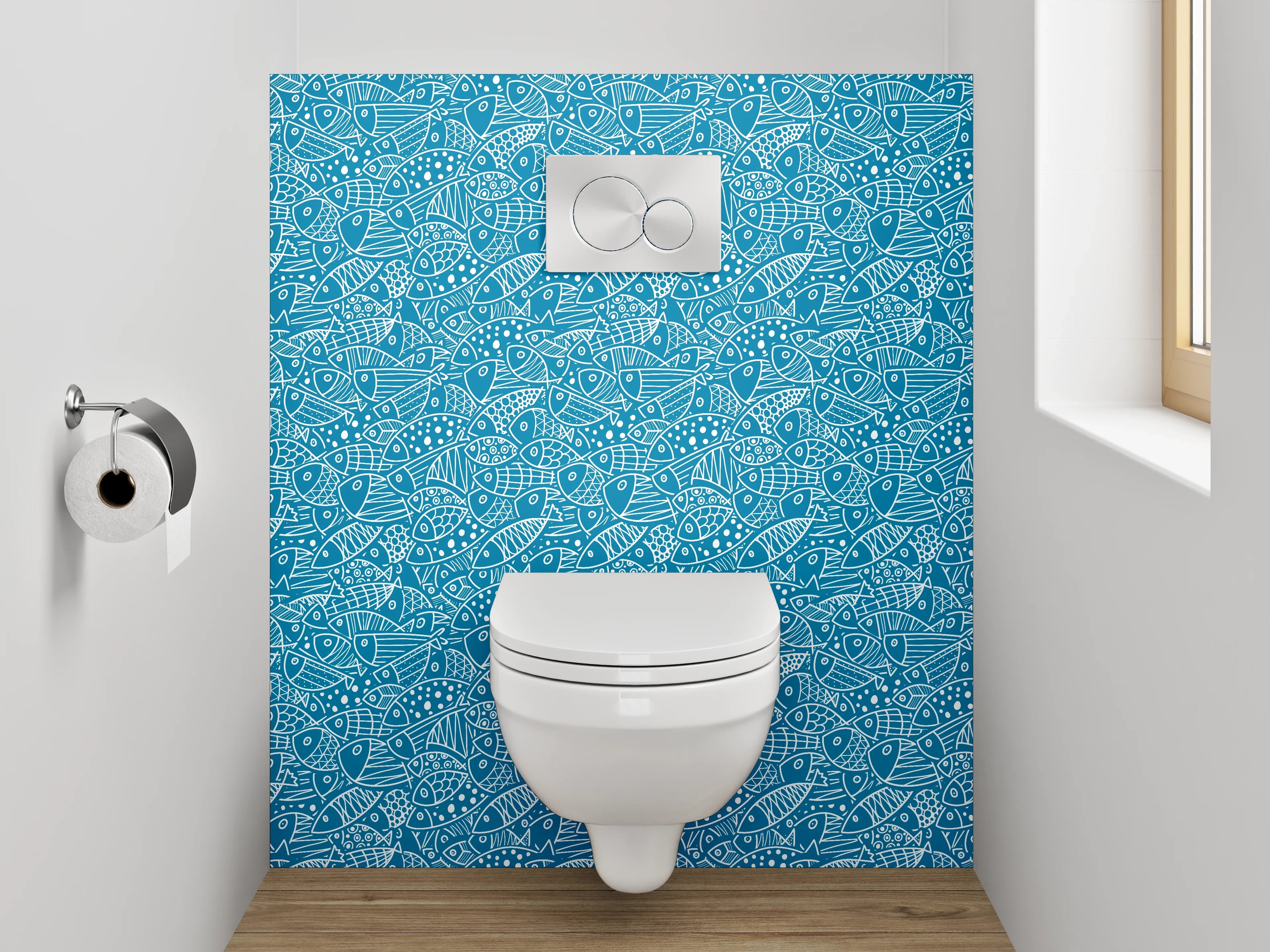 WC-Rückwand - Fischmuster Lineart Blau