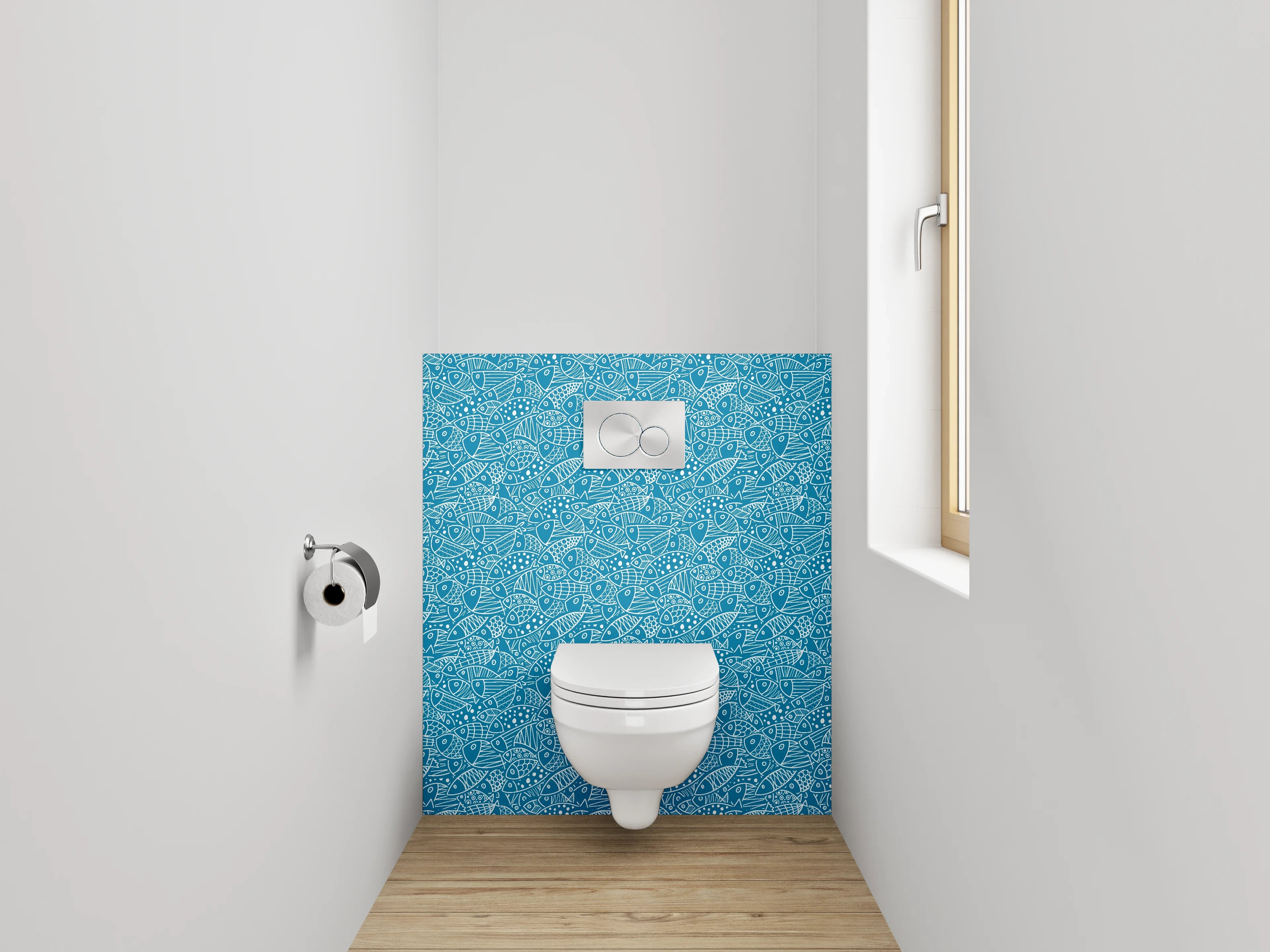 WC-Rückwand - Fischmuster Lineart Blau