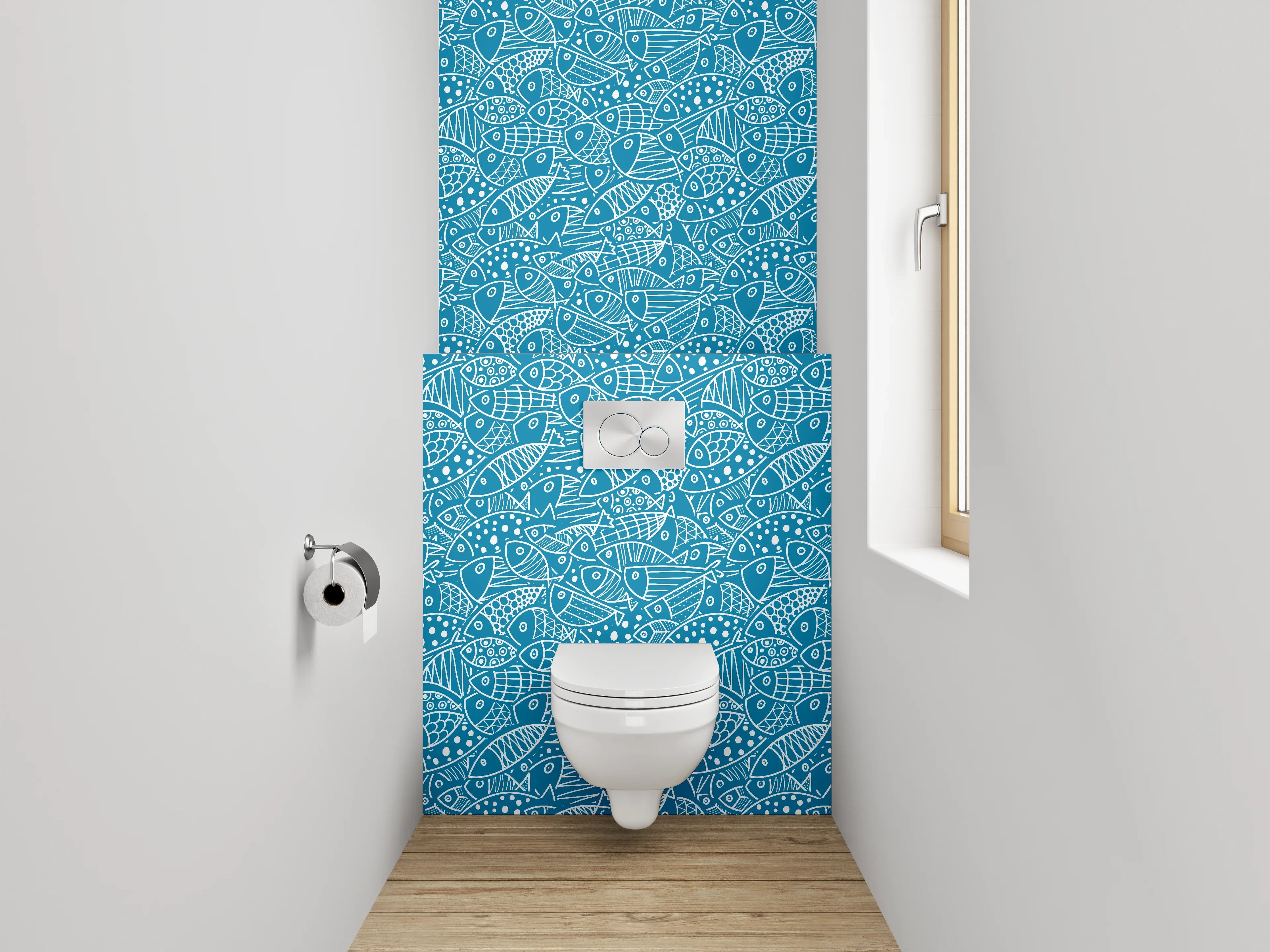 WC-Rückwand - Fischmuster Lineart Blau