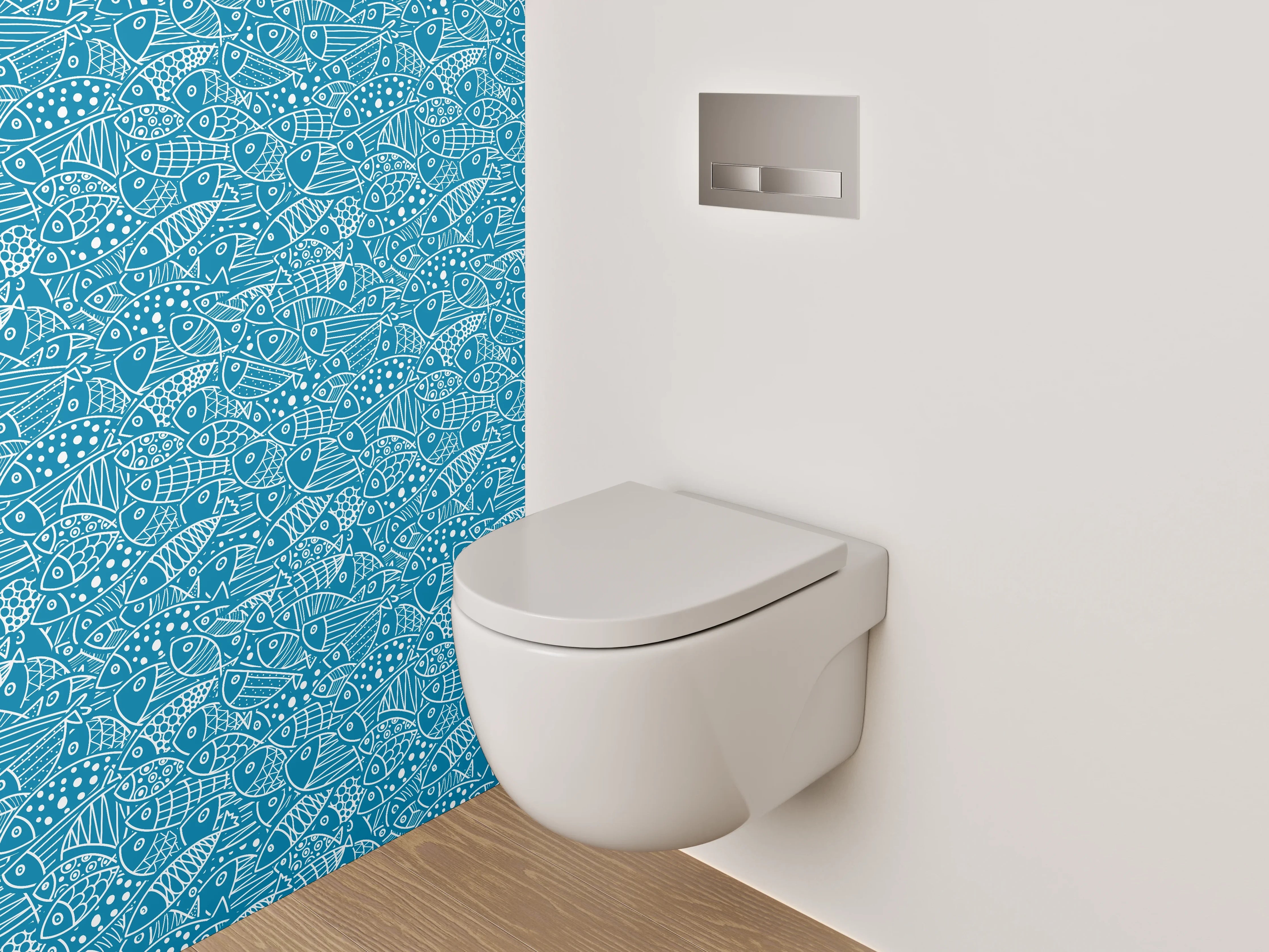 WC-Rückwand - Fischmuster Lineart Blau