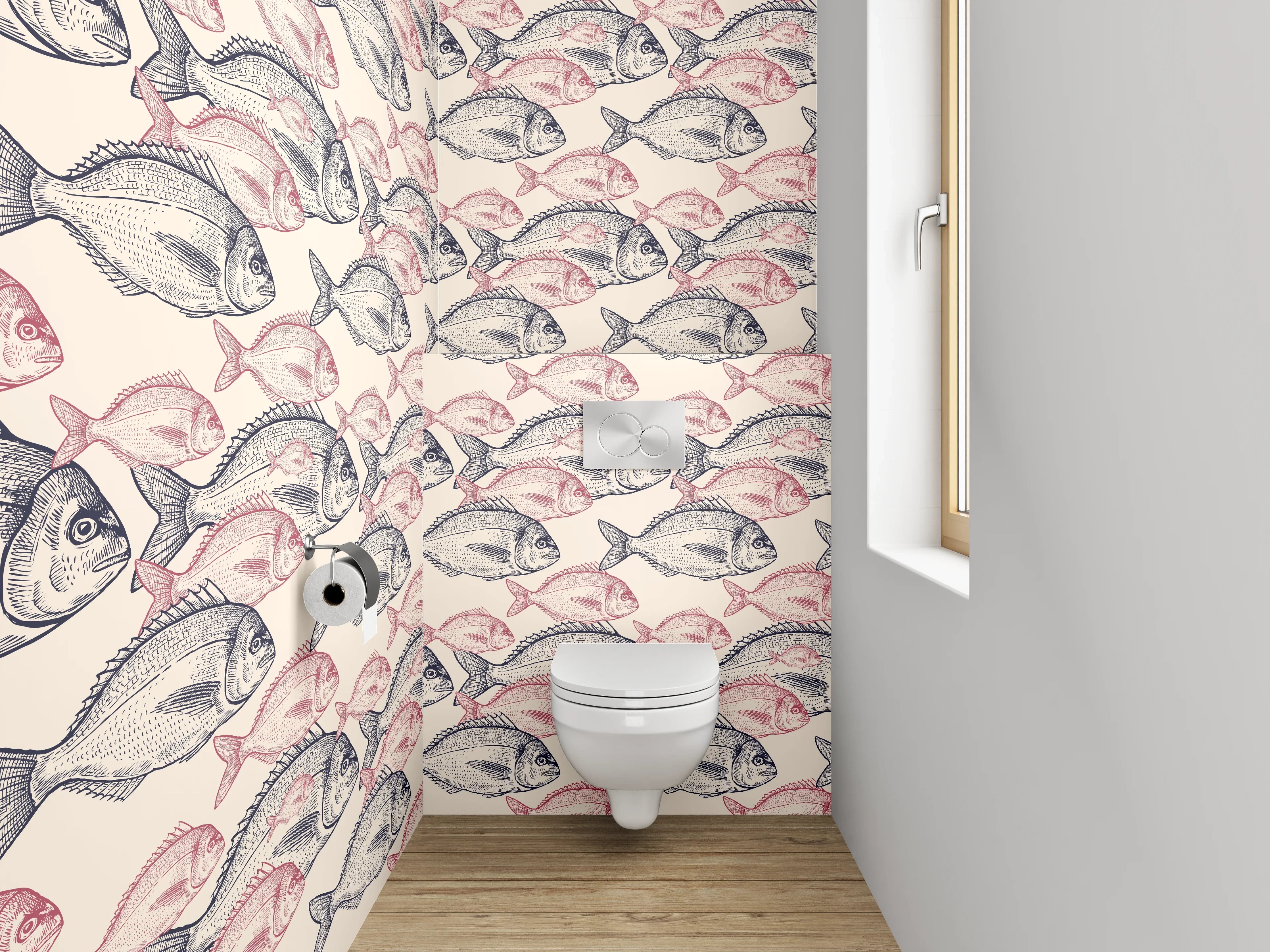 WC-Rückwand - Fischmuster Vintage Rosa Grau