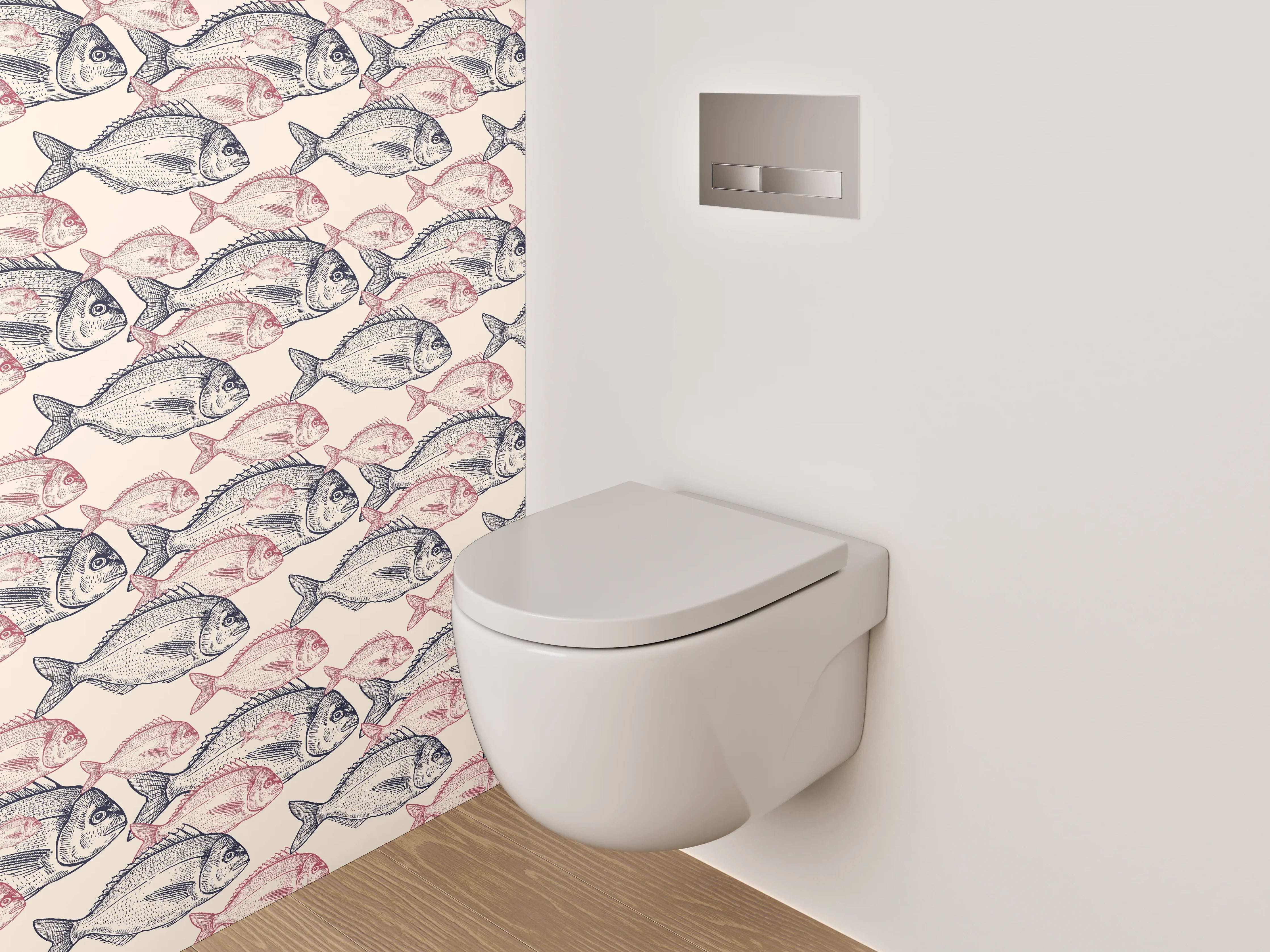 WC-Rückwand - Fischmuster Vintage Rosa Grau