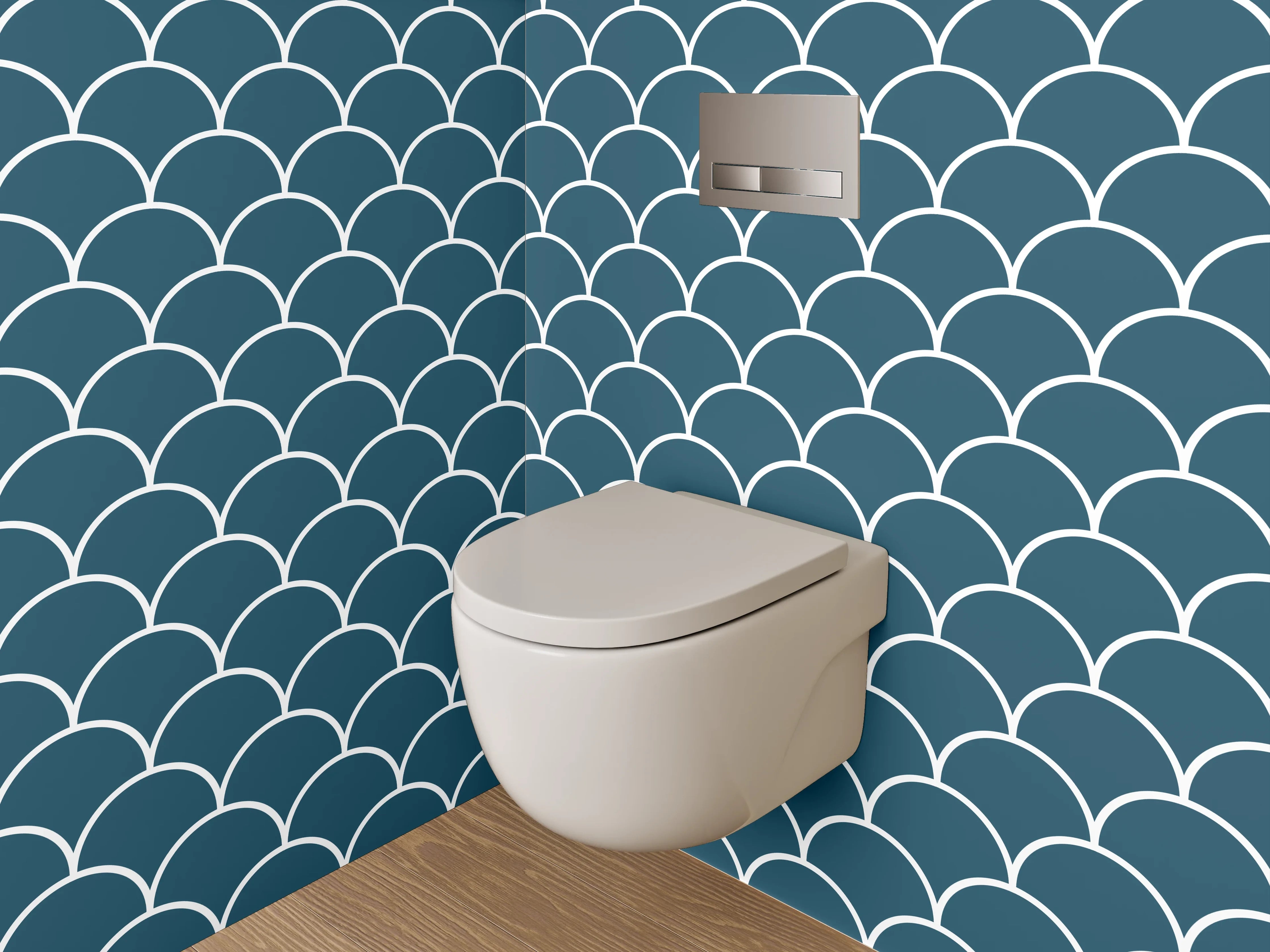 WC-Rückwand - Fischschuppen Muster Blau Weiß