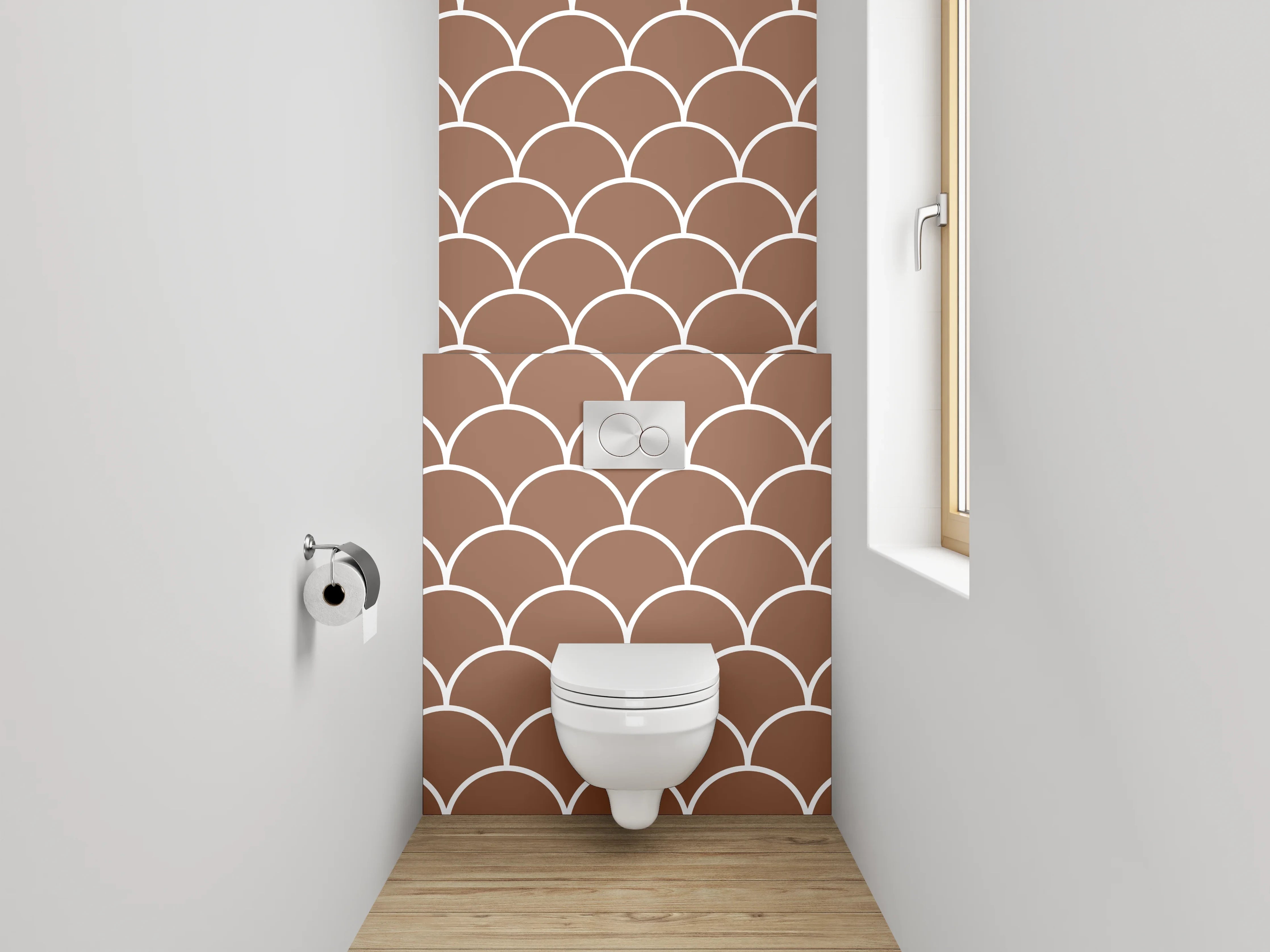 WC-Rückwand - Fischschuppen Muster Braun Weiß