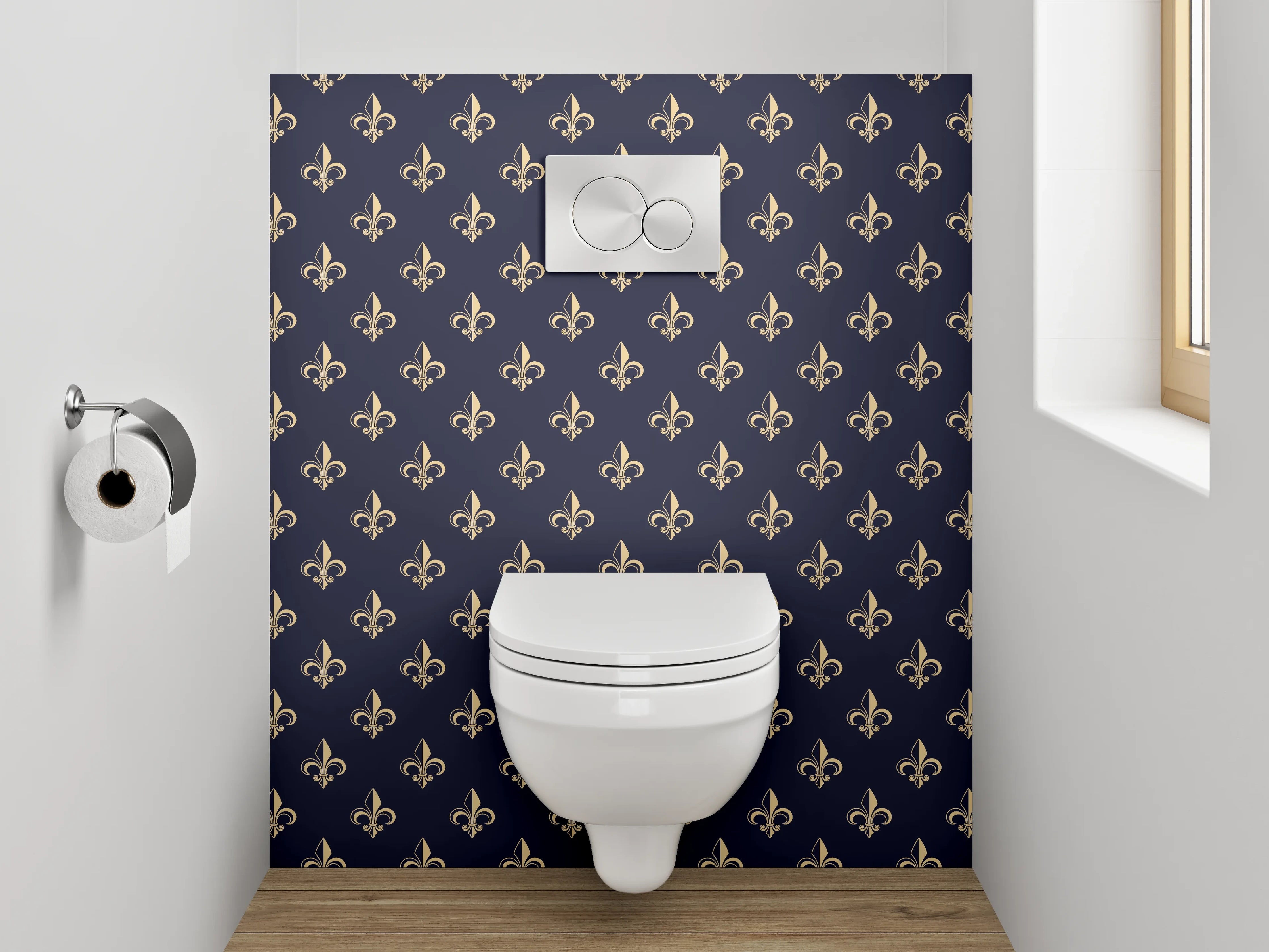 WC-Rückwand - Fleur-de-Lis Muster Dunkelblau Gold