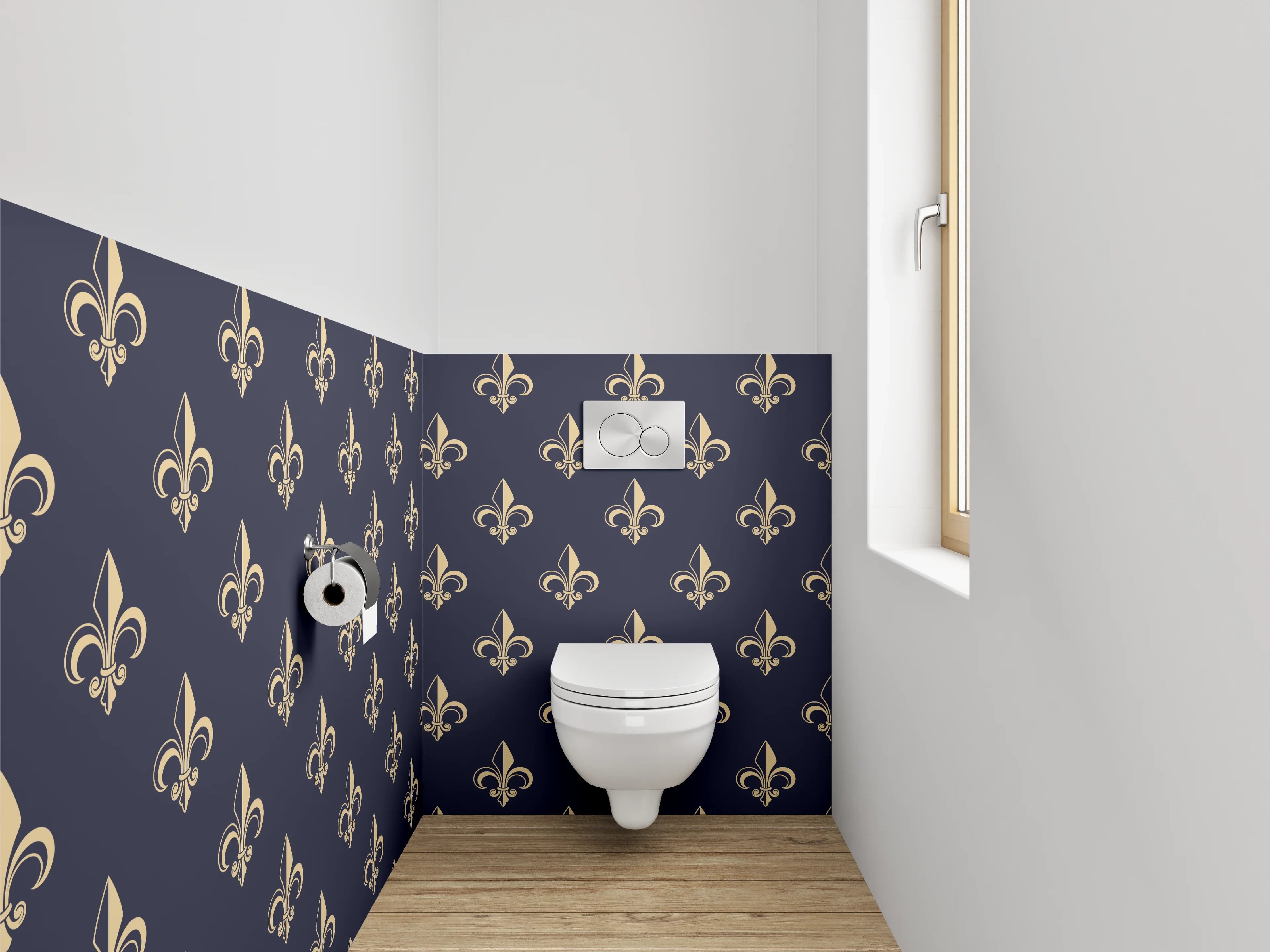 WC-Rückwand - Fleur-de-Lis Muster Dunkelblau Gold