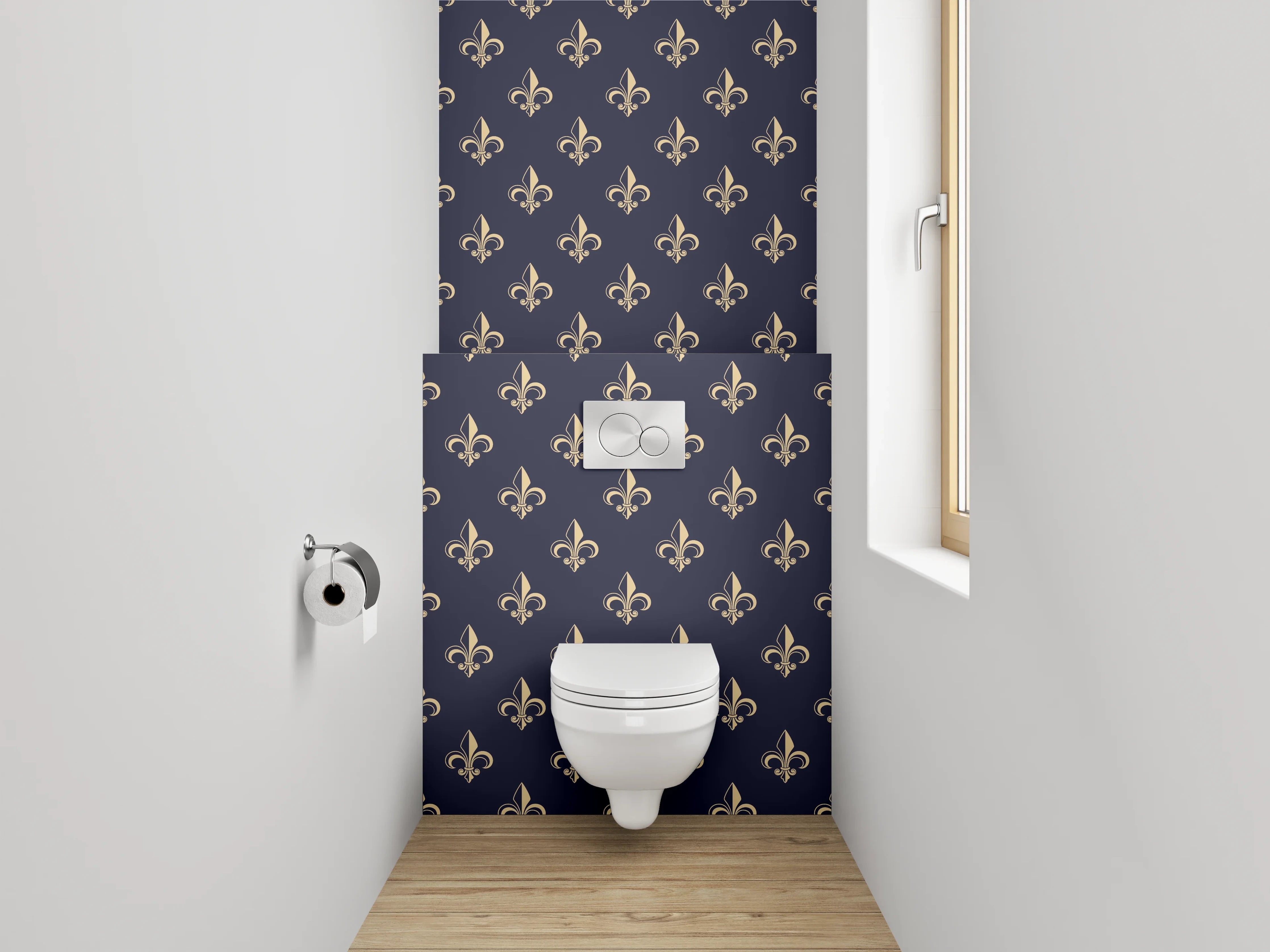 WC-Rückwand - Fleur-de-Lis Muster Dunkelblau Gold