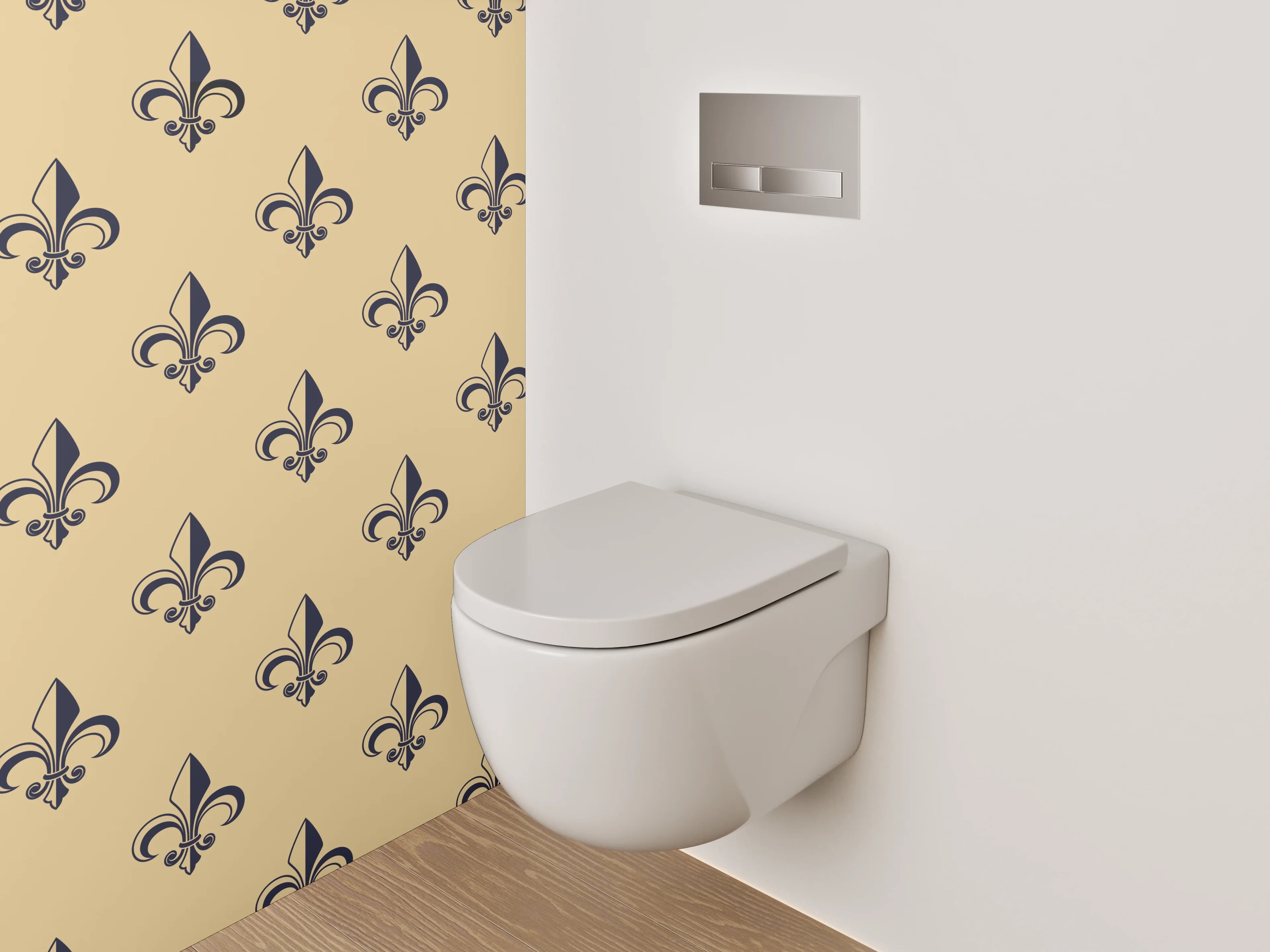 WC-Rückwand - Fleur-de-Lis Muster beige schwarz