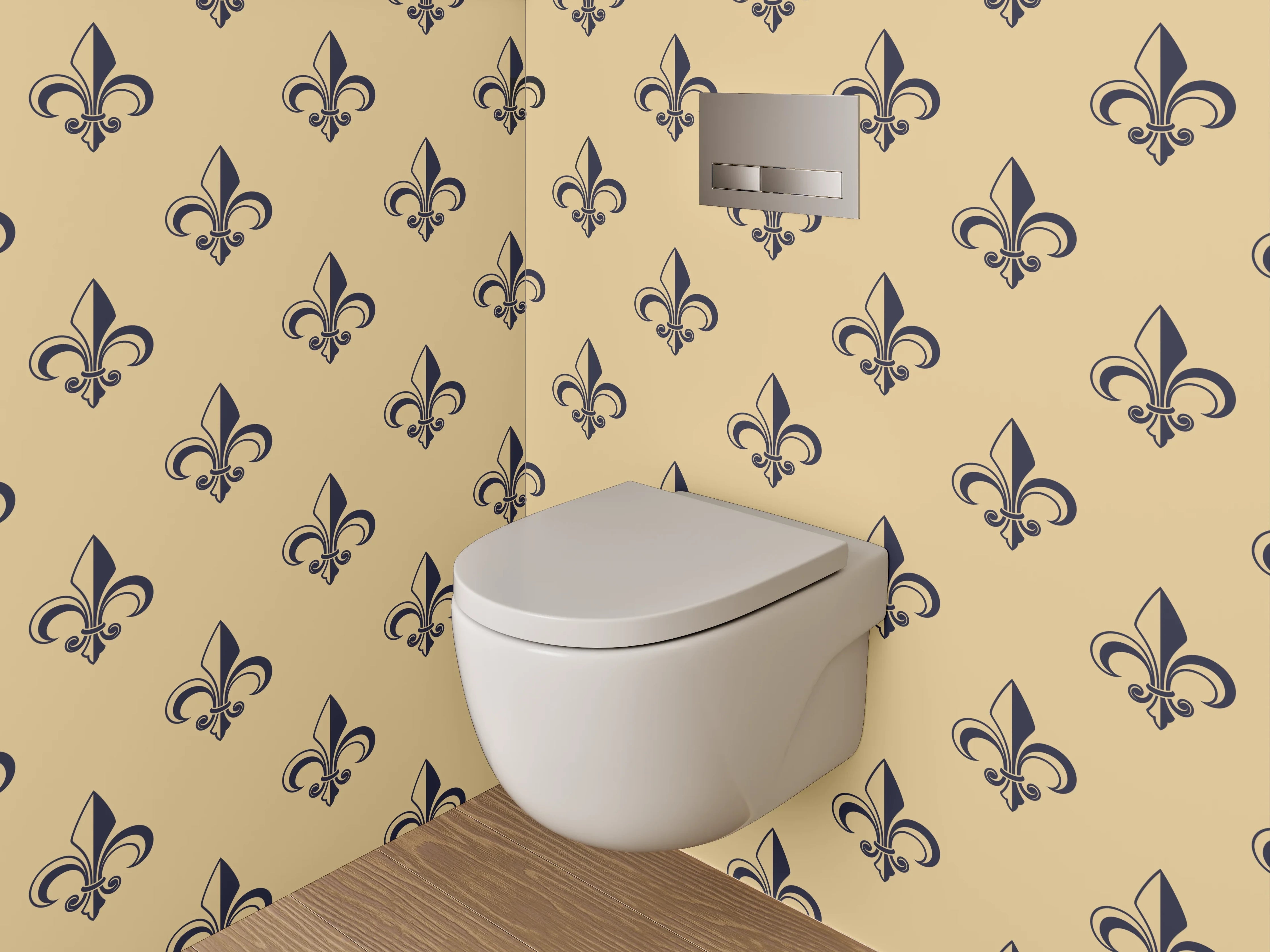 WC-Rückwand - Fleur-de-Lis Muster beige schwarz