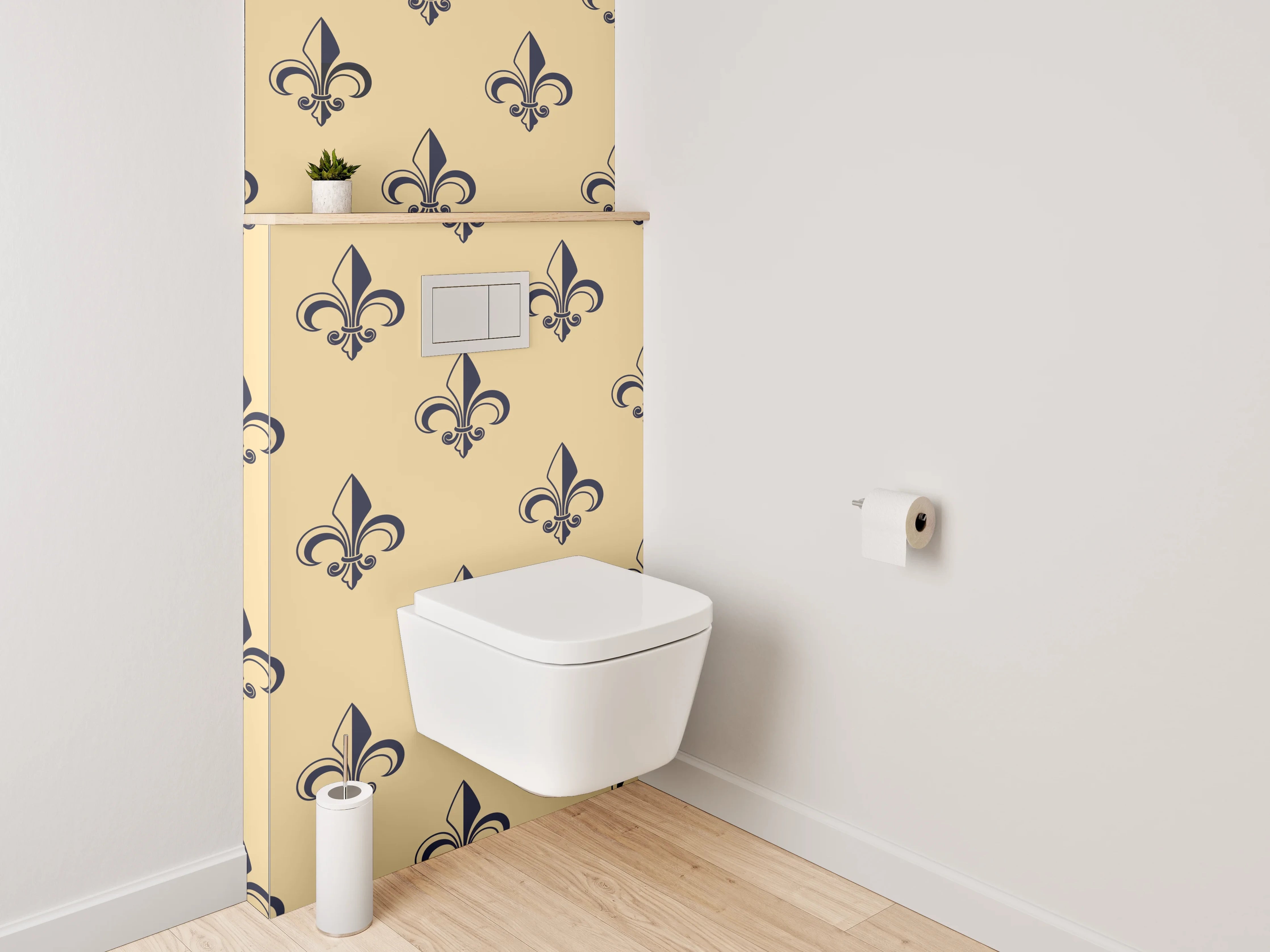 WC-Rückwand - Fleur-de-Lis Muster beige schwarz