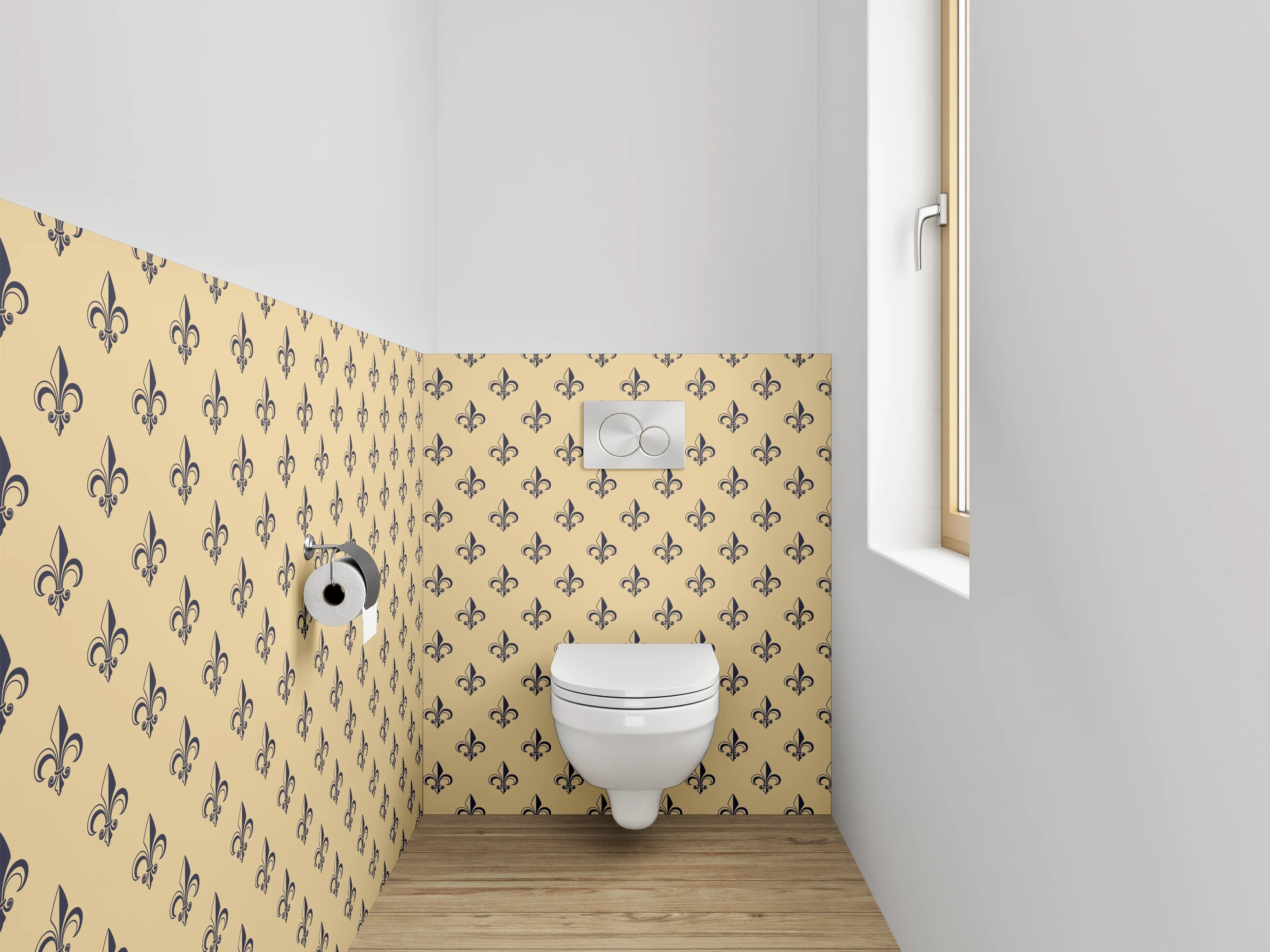 WC-Rückwand - Fleur-de-Lis Ornament Muster beige