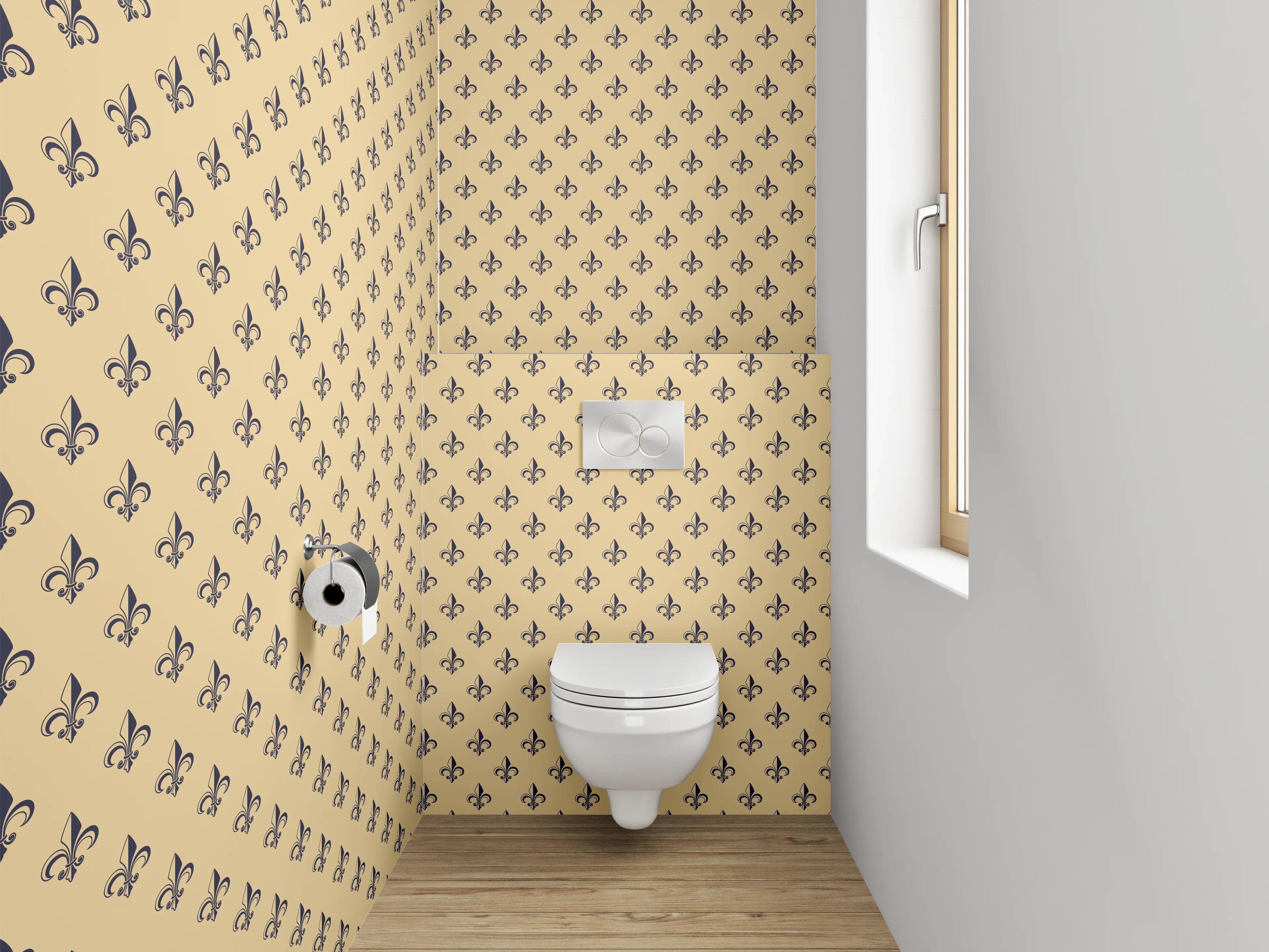 WC-Rückwand - Fleur-de-Lis Ornament Muster beige