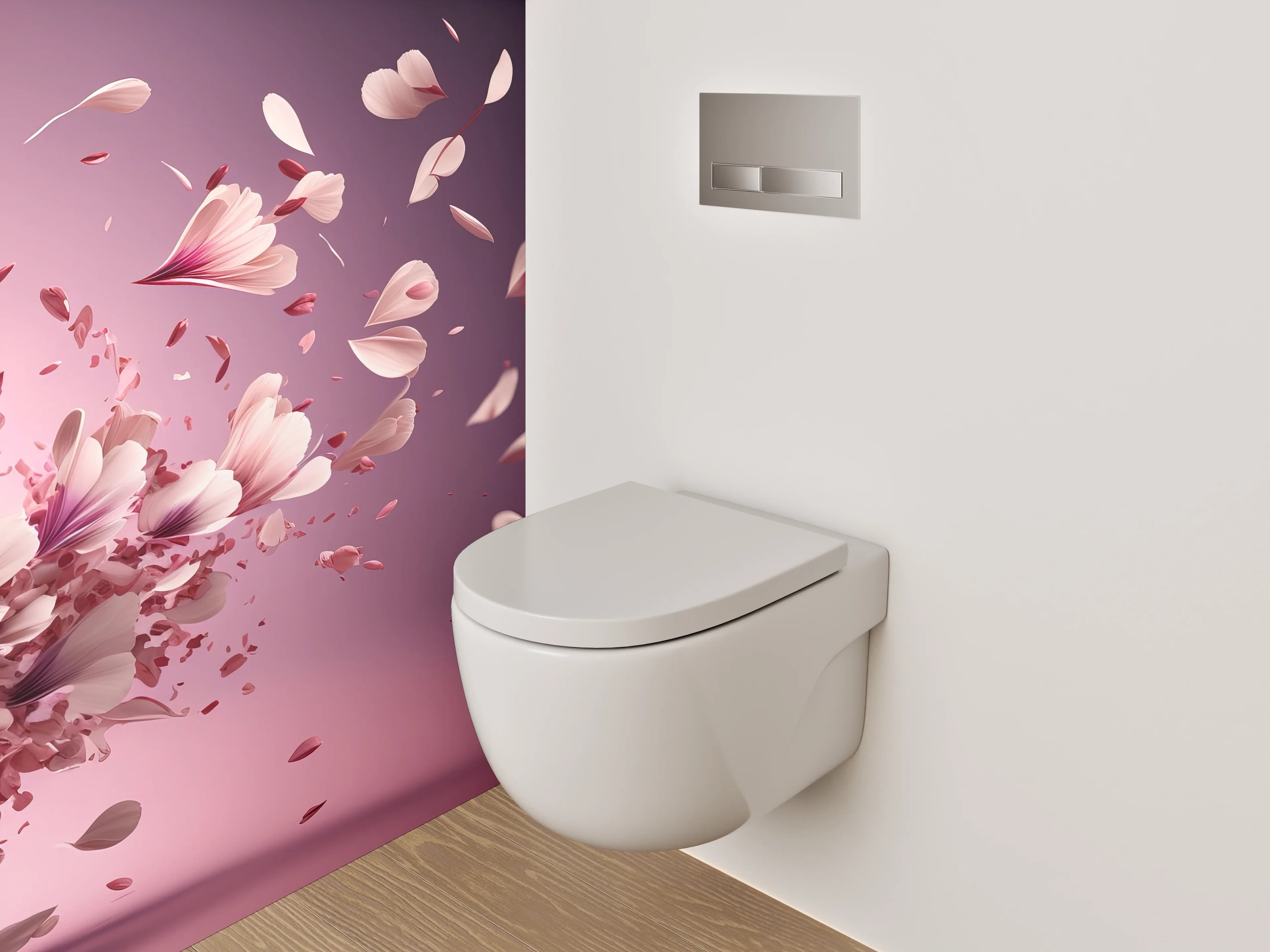WC-Rückwand - Fliegende rosa Blütenblätter Kunst