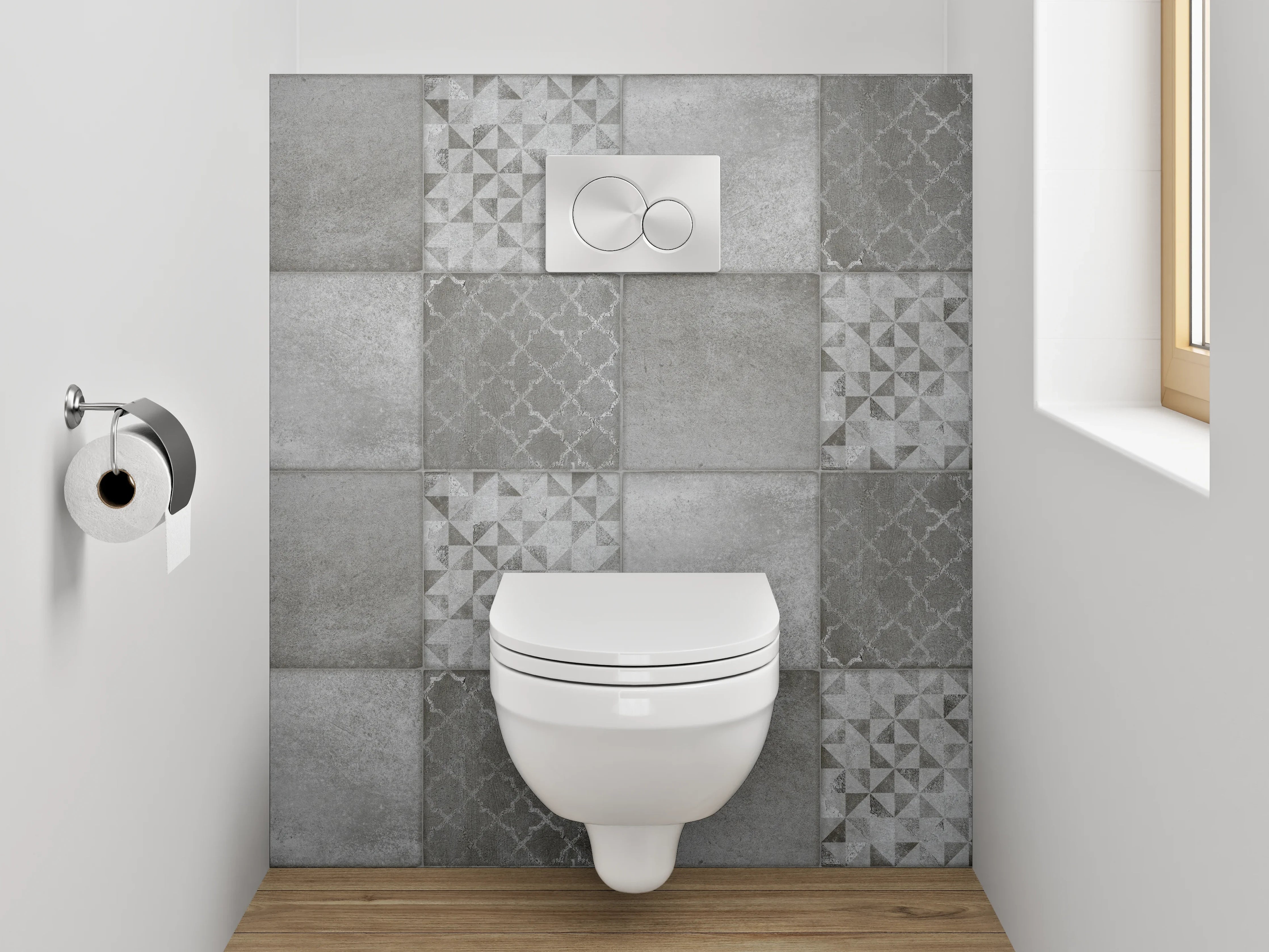 WC-Rückwand - Fliesenmuster Grau Weiß Mosaik