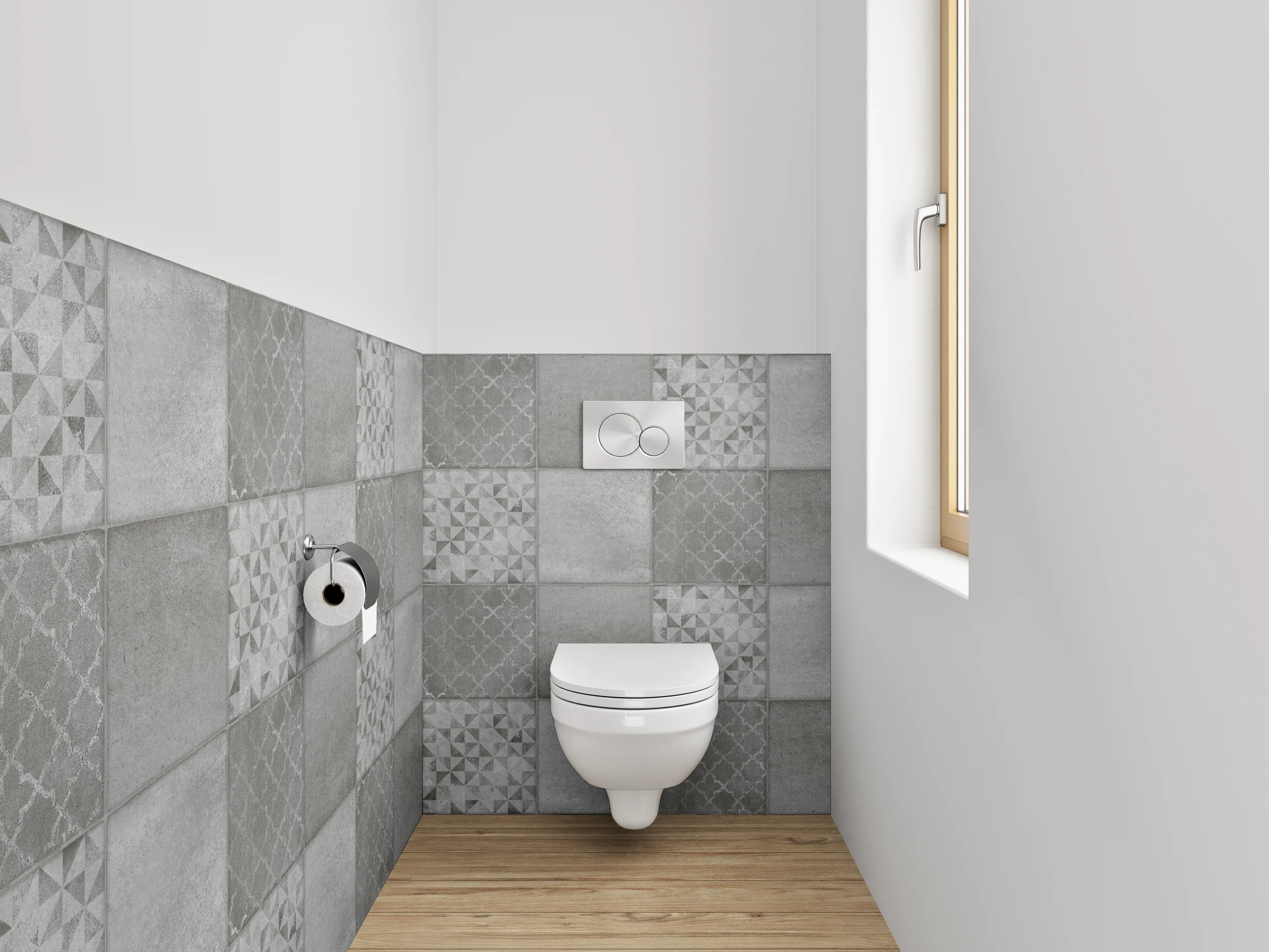 WC-Rückwand - Fliesenmuster Grau Weiß Mosaik