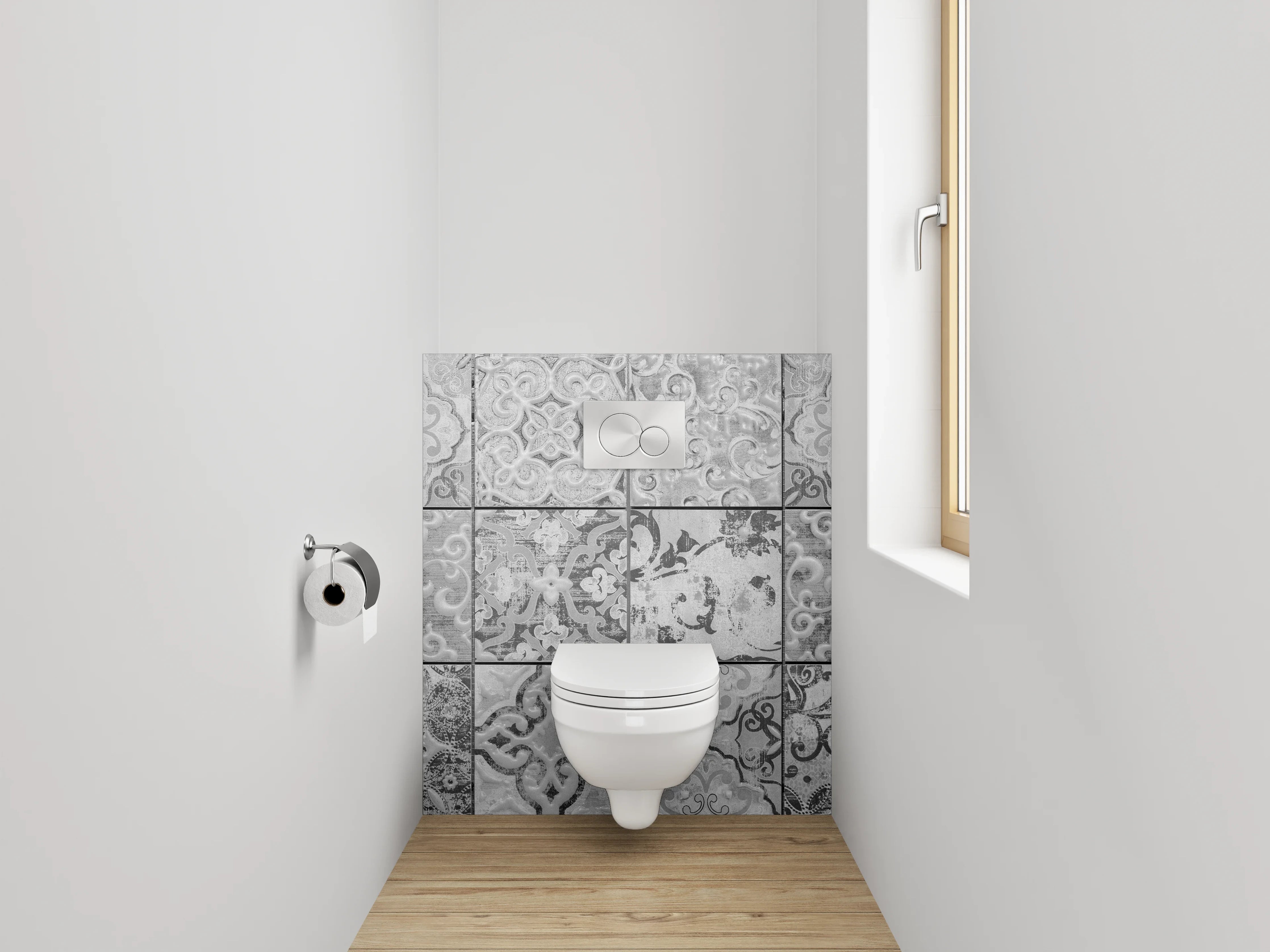 WC-Rückwand - Fliesenmuster in Schwarz-Weiß-Optik