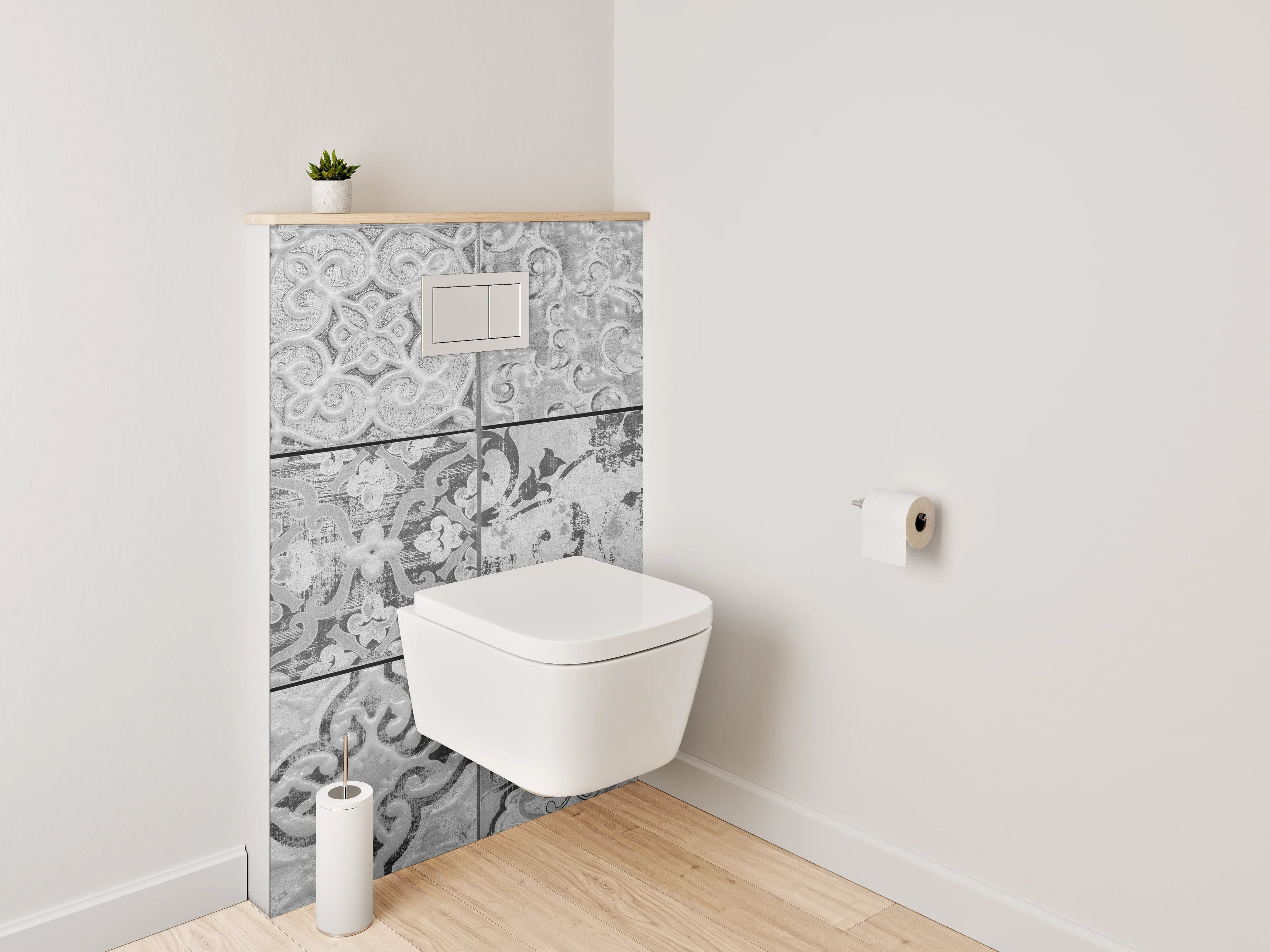 WC-Rückwand - Fliesenmuster in Schwarz-Weiß-Optik