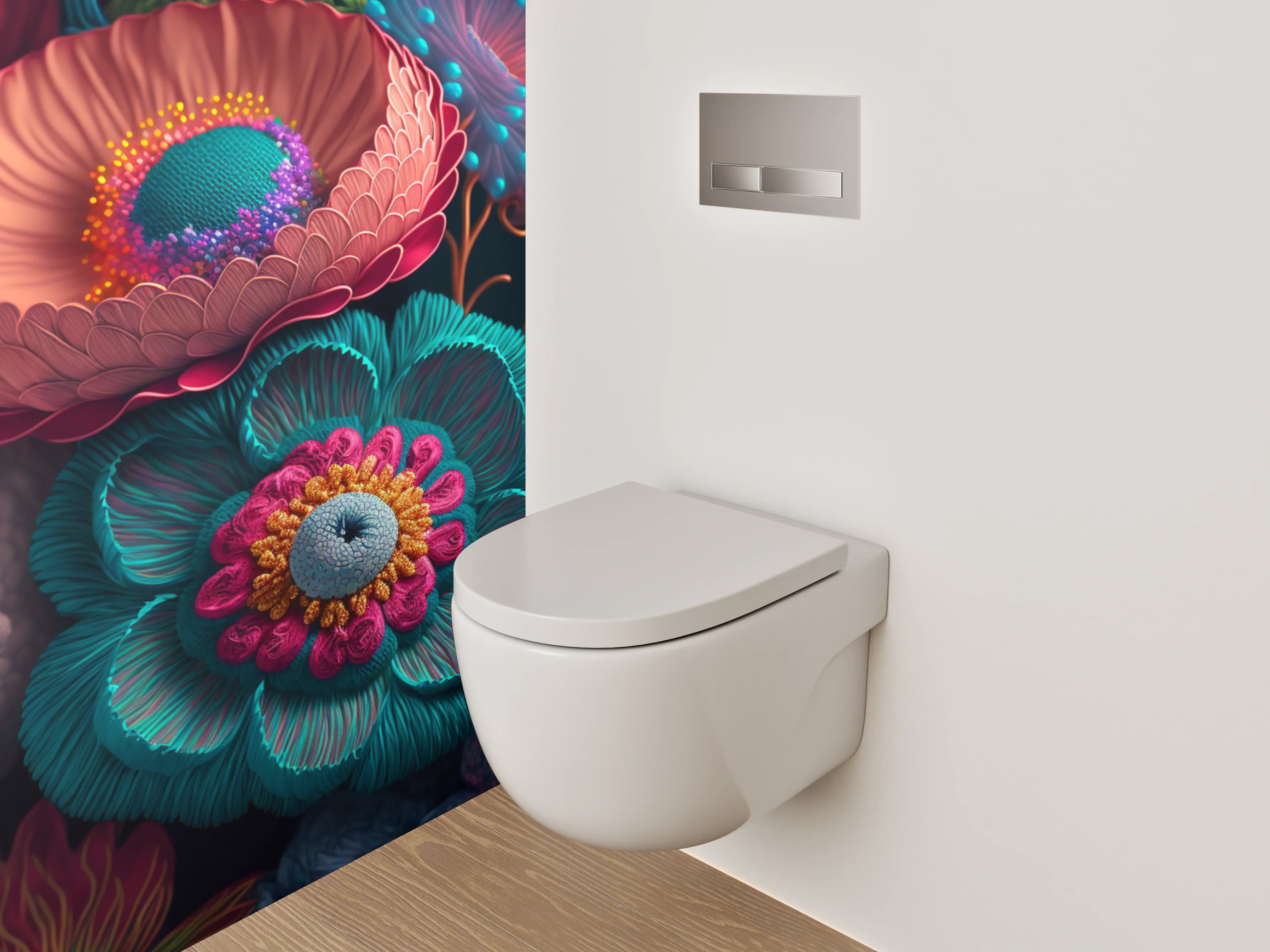WC-Rückwand - Florale 3D-Kunst in lebendigen Farben