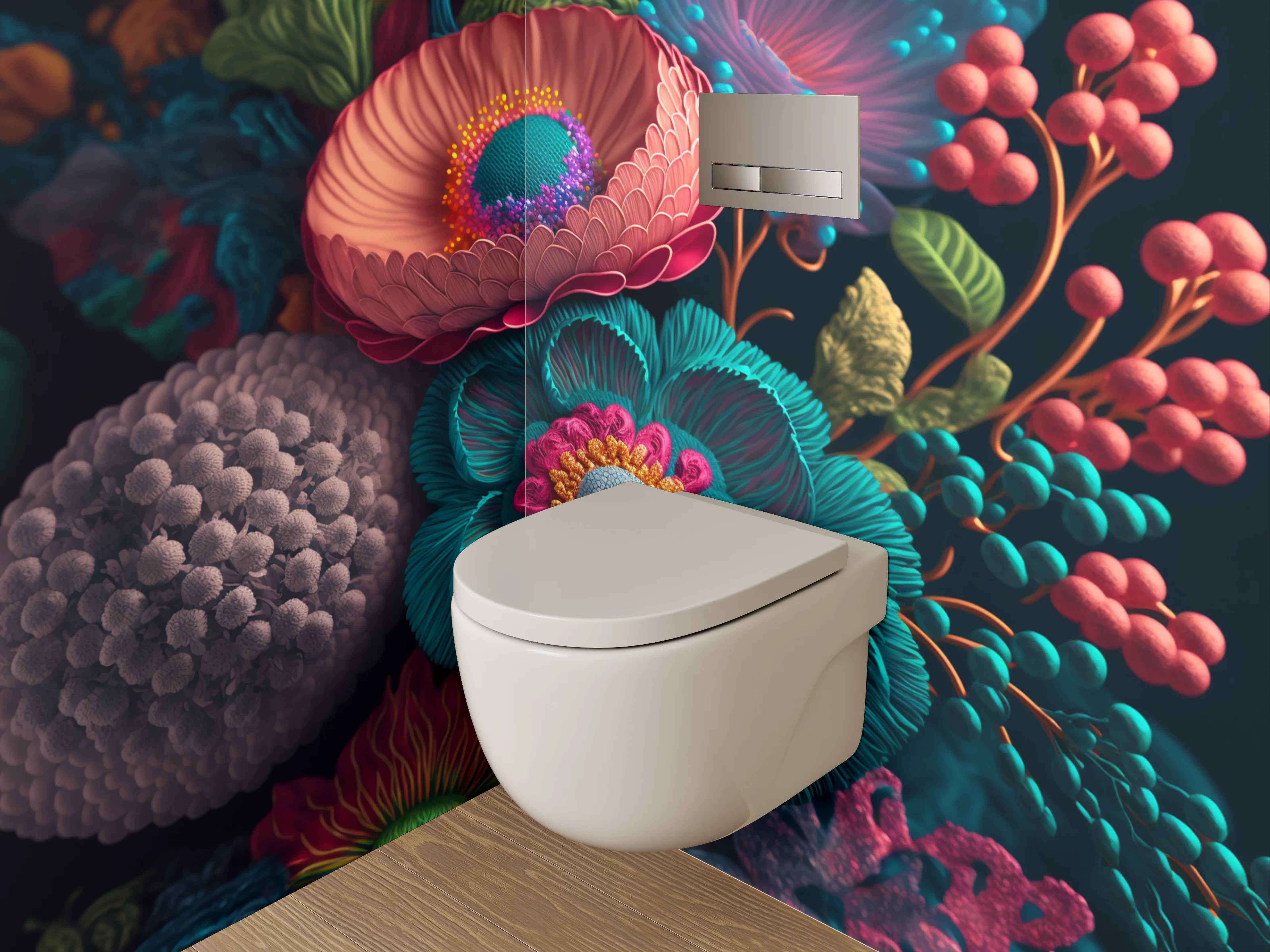 WC-Rückwand - Florale 3D-Kunst in lebendigen Farben