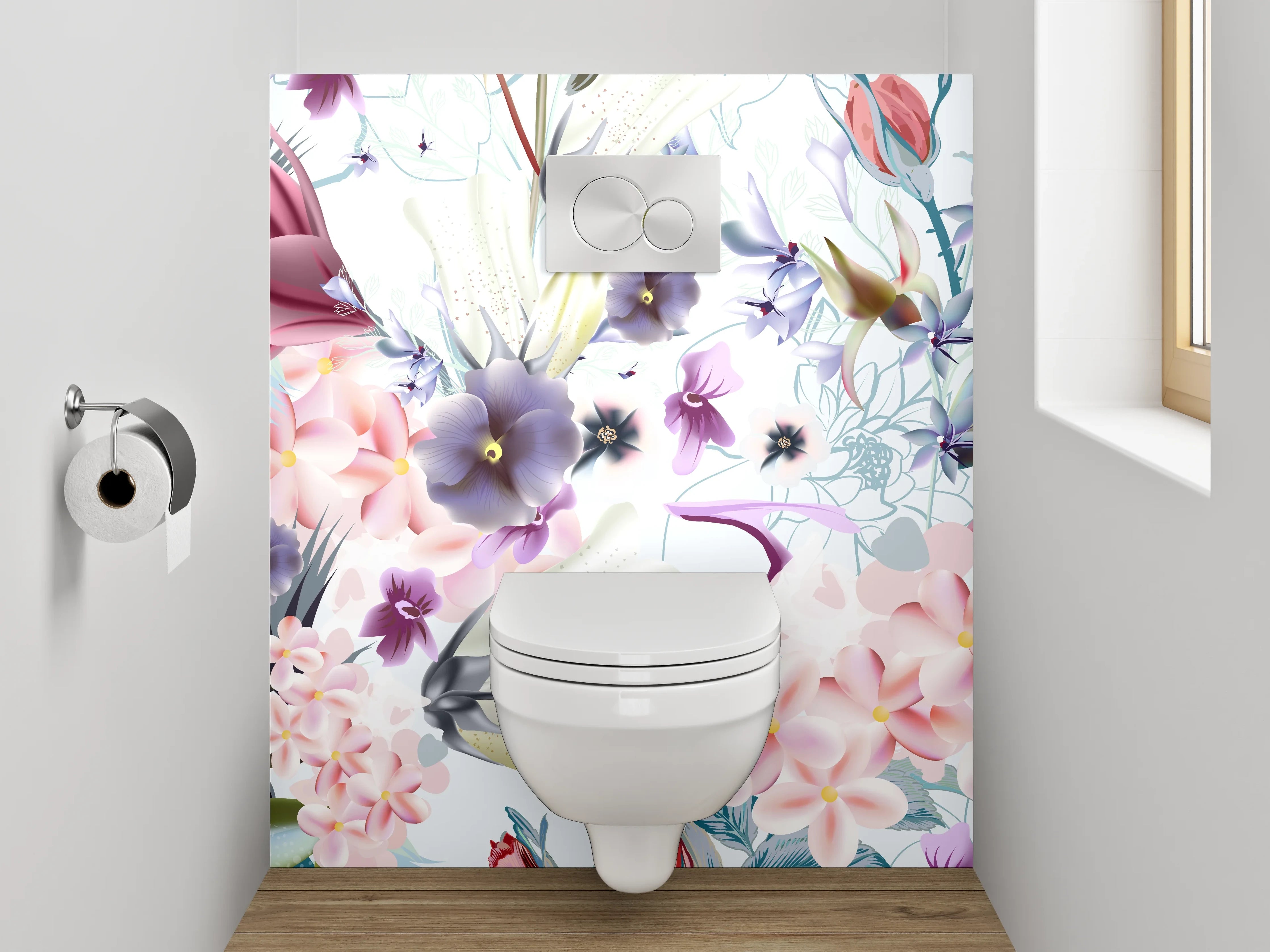 WC-Rückwand - Florale Aquarell-Illustration Pastell