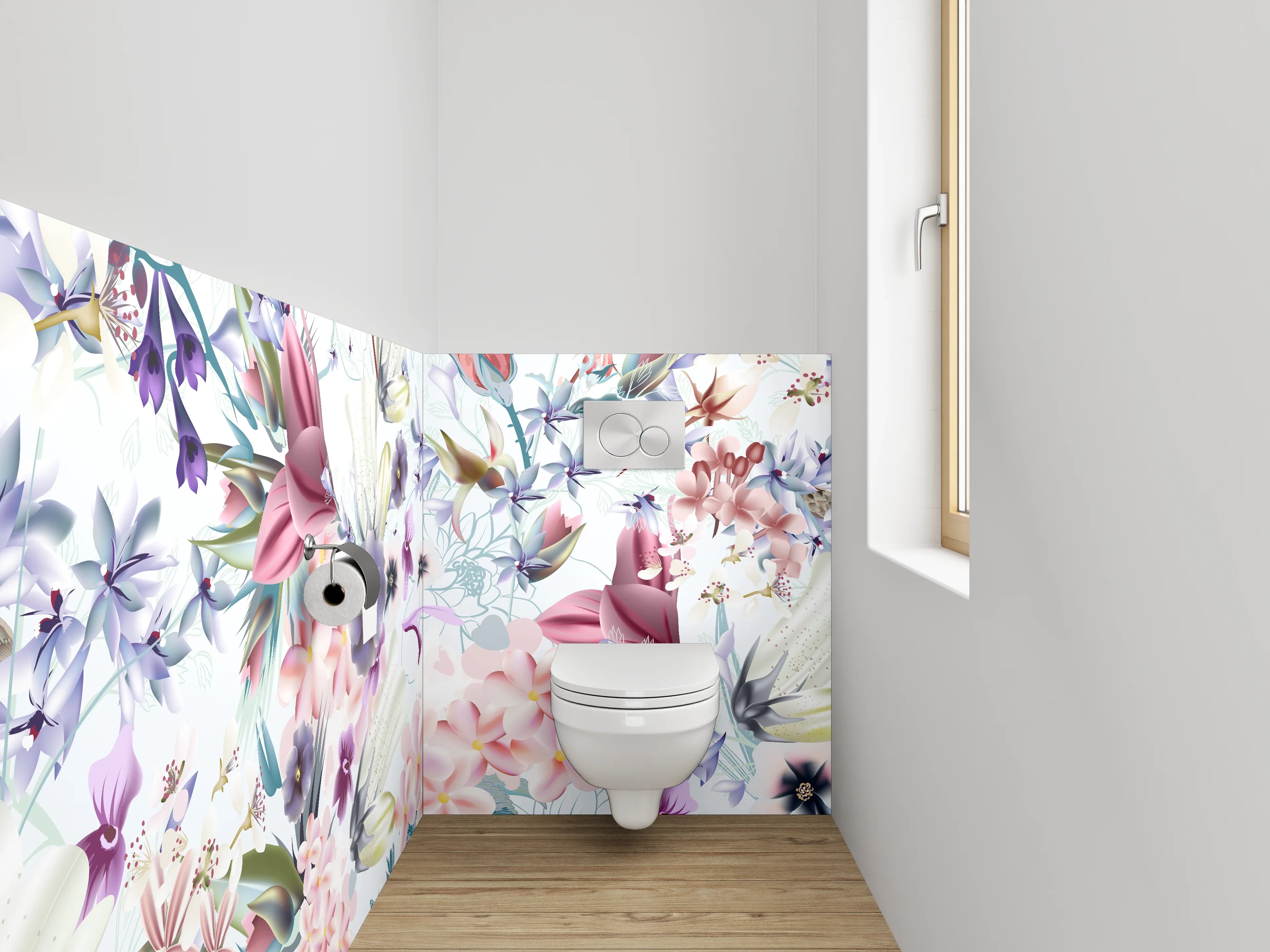 WC-Rückwand - Florale Aquarell-Illustration Pastell
