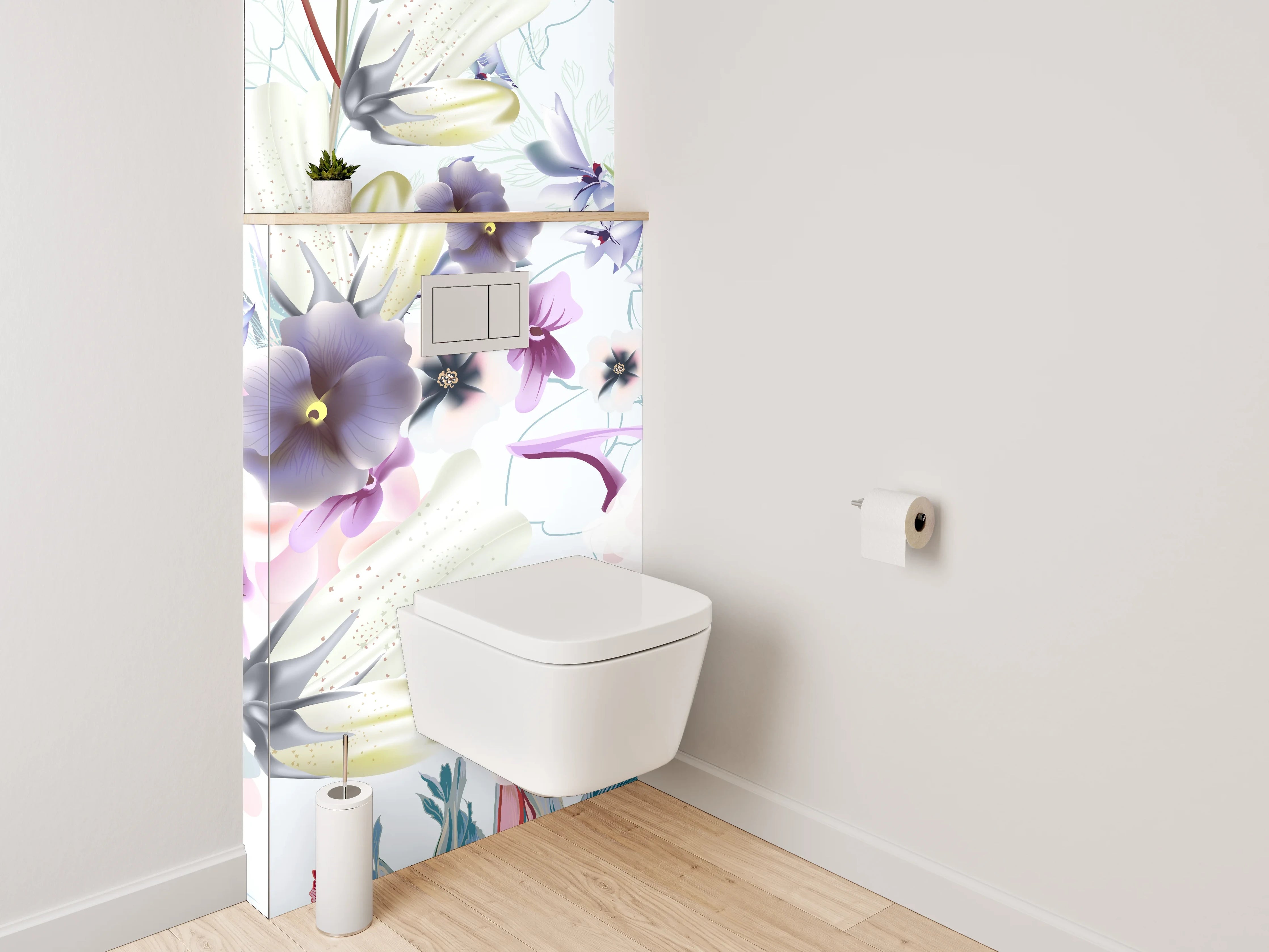 WC-Rückwand - Florale Aquarell-Illustration Pastell