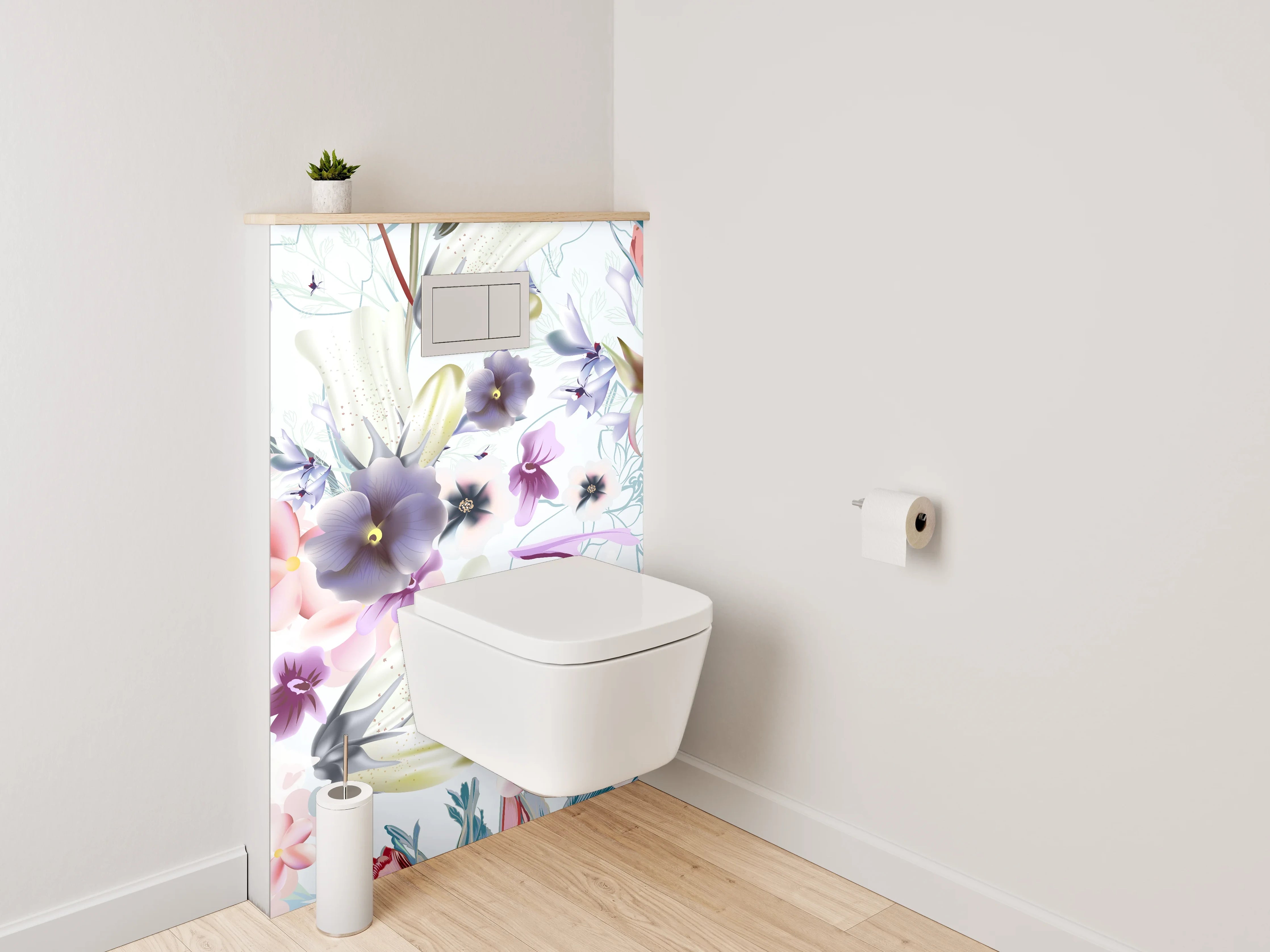 WC-Rückwand - Florale Aquarell-Illustration Pastell