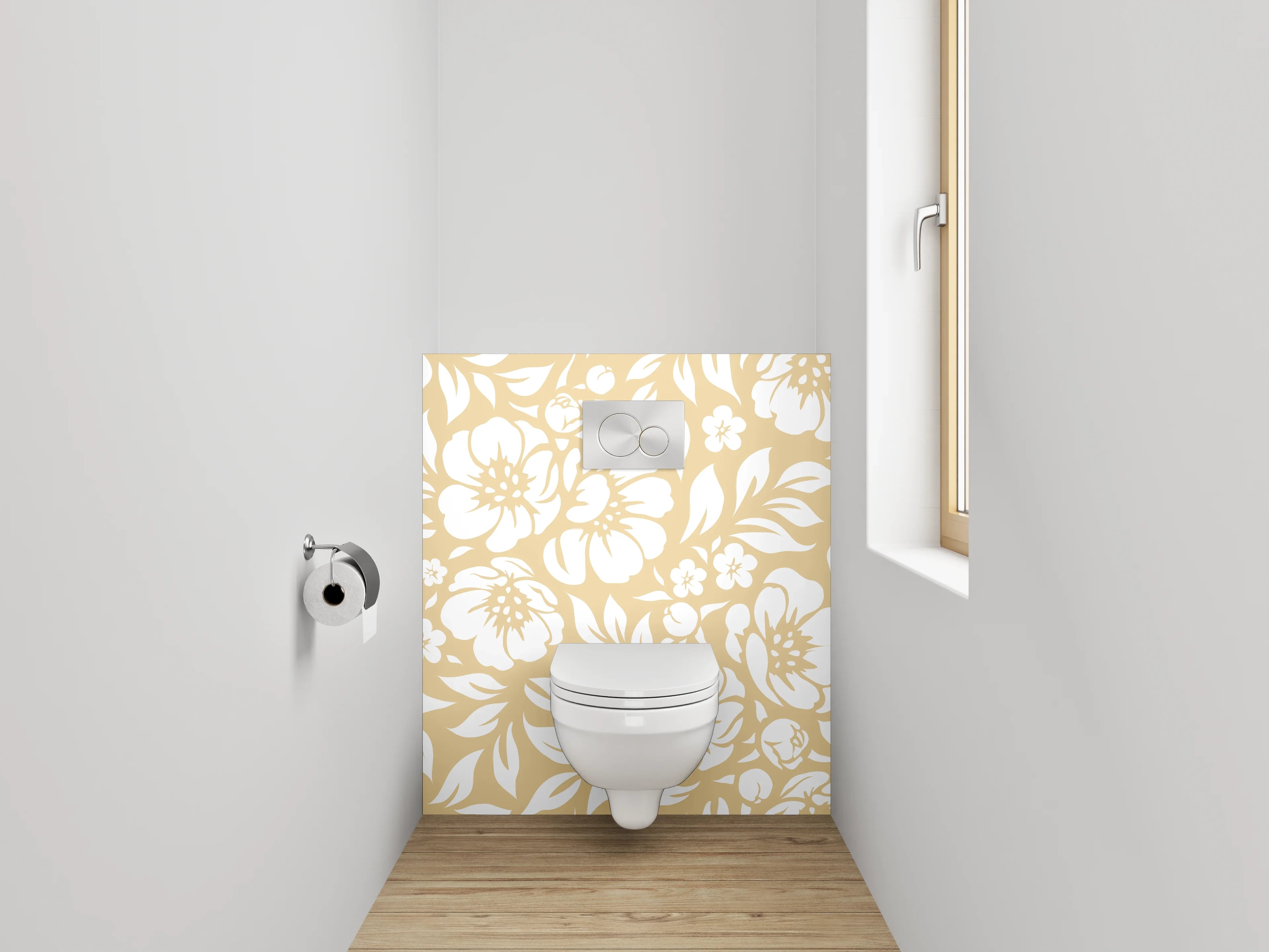 WC-Rückwand - Florale Eleganz in Beige und Grau