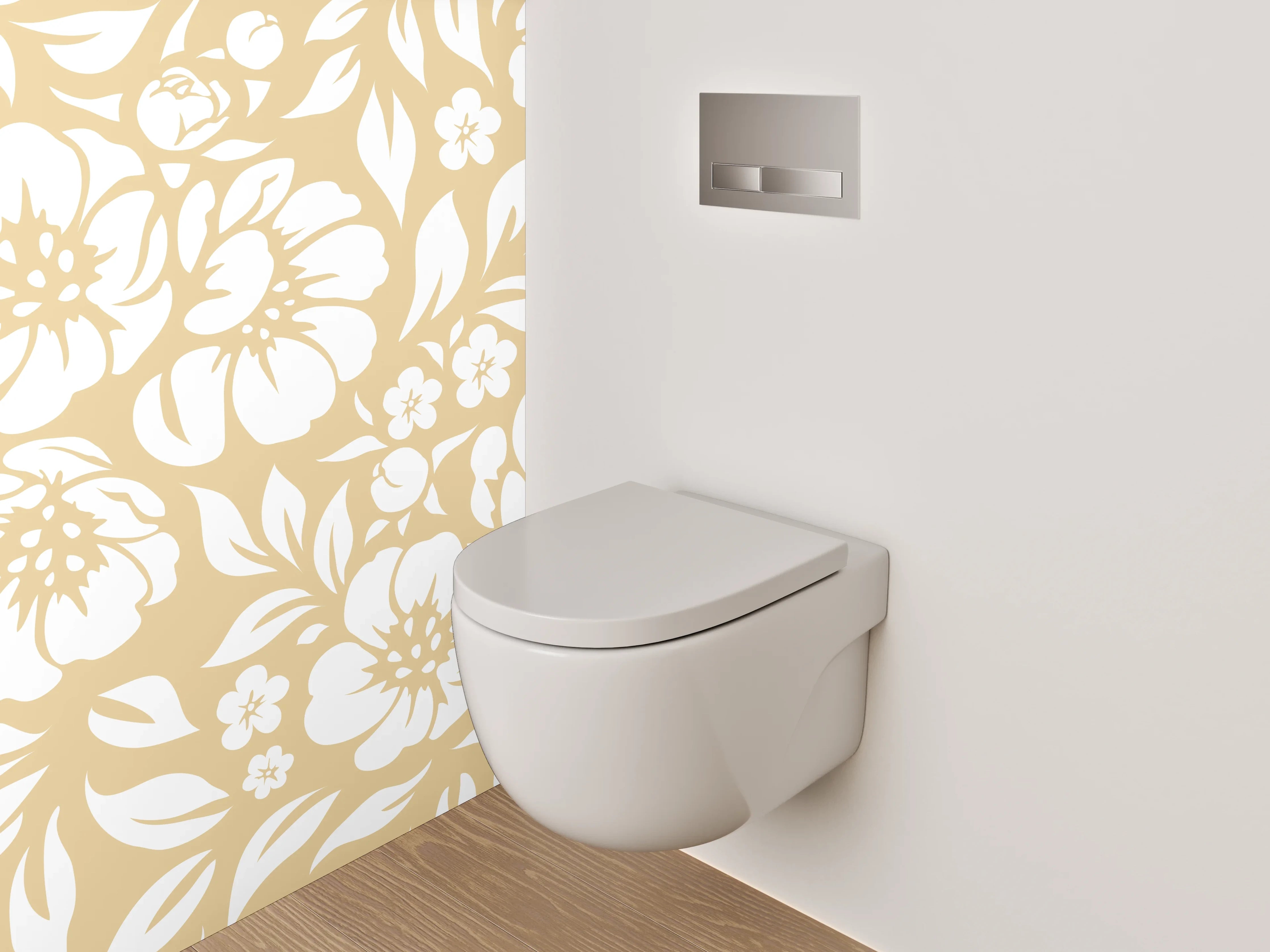 WC-Rückwand - Florale Eleganz in Beige und Grau