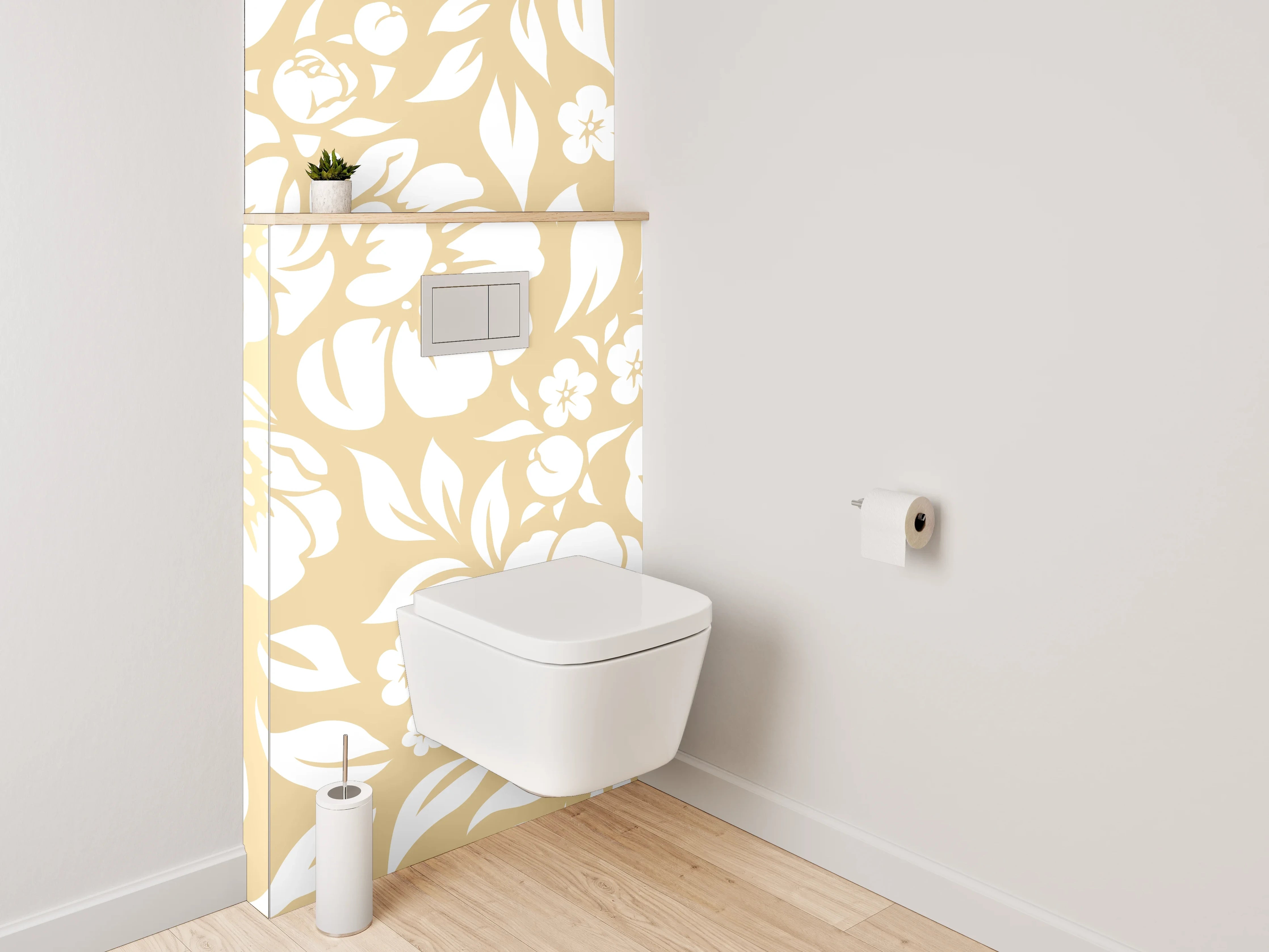 WC-Rückwand - Florale Eleganz in Beige und Grau