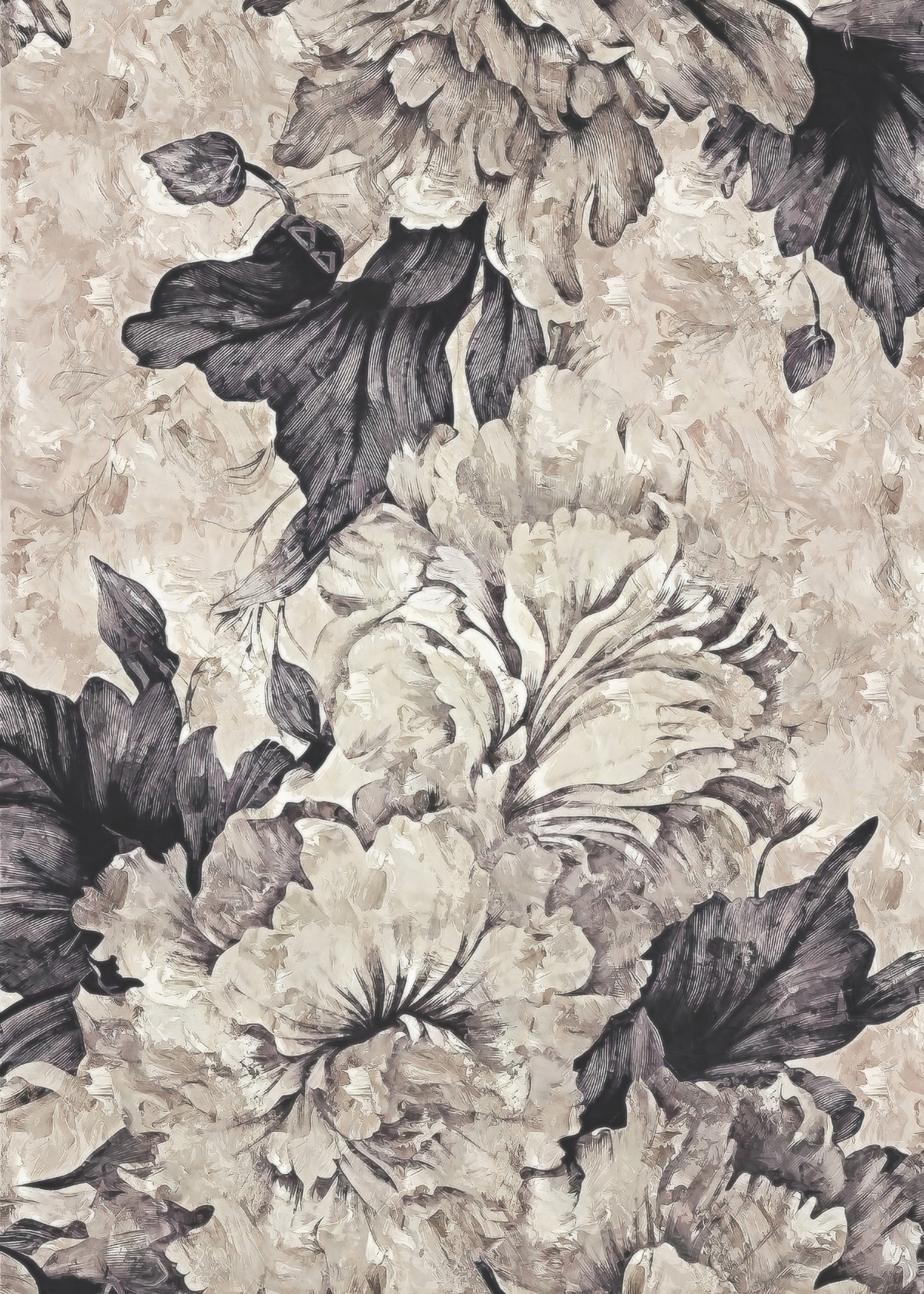 WC-Rückwand-Florale Eleganz in Schwarz-Weiß