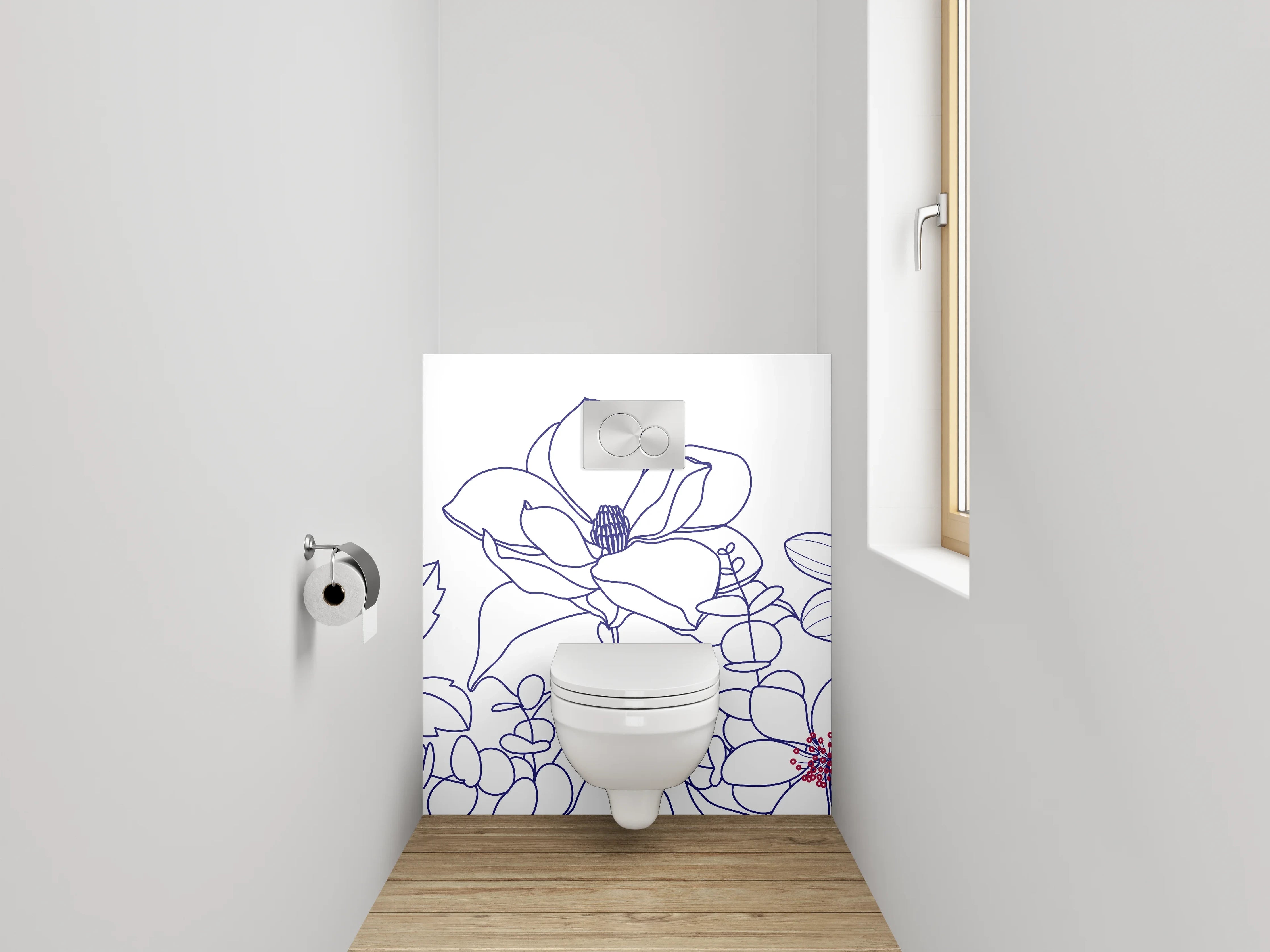 WC-Rückwand - Florale Lineart Blumen-Motiv