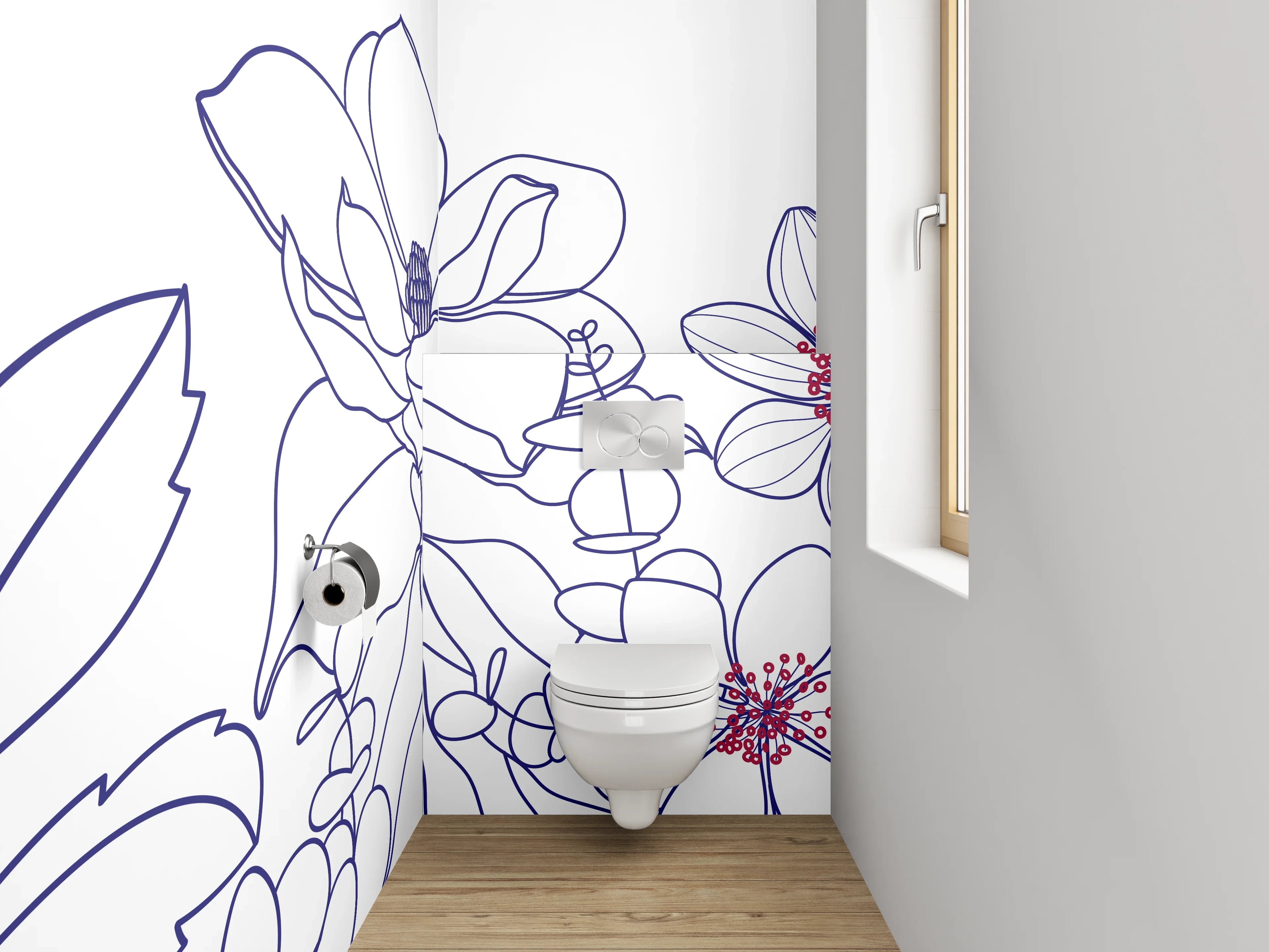 WC-Rückwand - Florale Lineart Blumen-Motiv